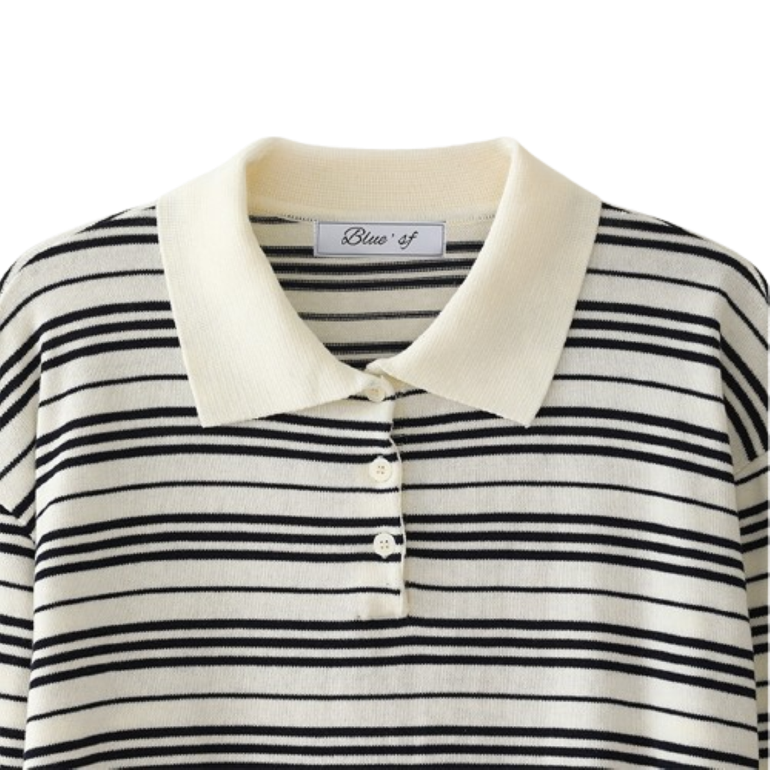 블루 선플라워 리조트 스트라이프 칼라 롱 슬리브 니트웨어 아이보리(Blue Sunflower Resort Striped Collar Long Sleeve Knitwear Ivory) - 4