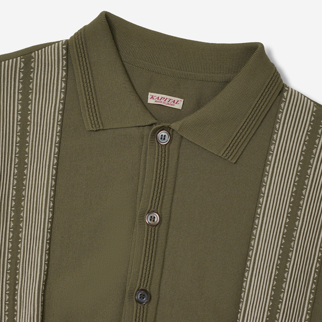 K2403KN122 Kapital 14G Cotton Knit Oyster Aloha Polo Beige Khaki - #3