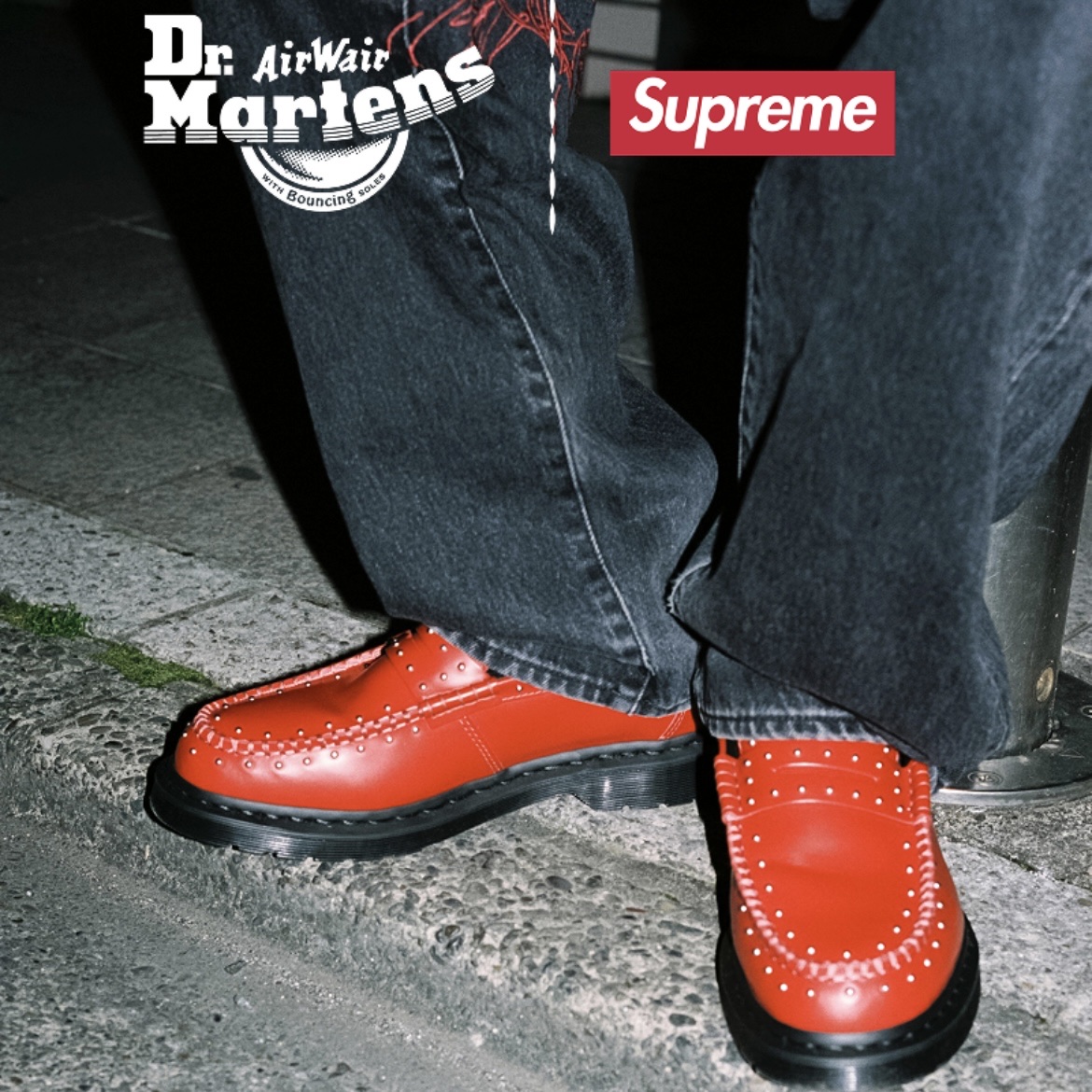 Dr. Martens x Supreme Studded Penton Loafers Red - 25SS 착용 스타일