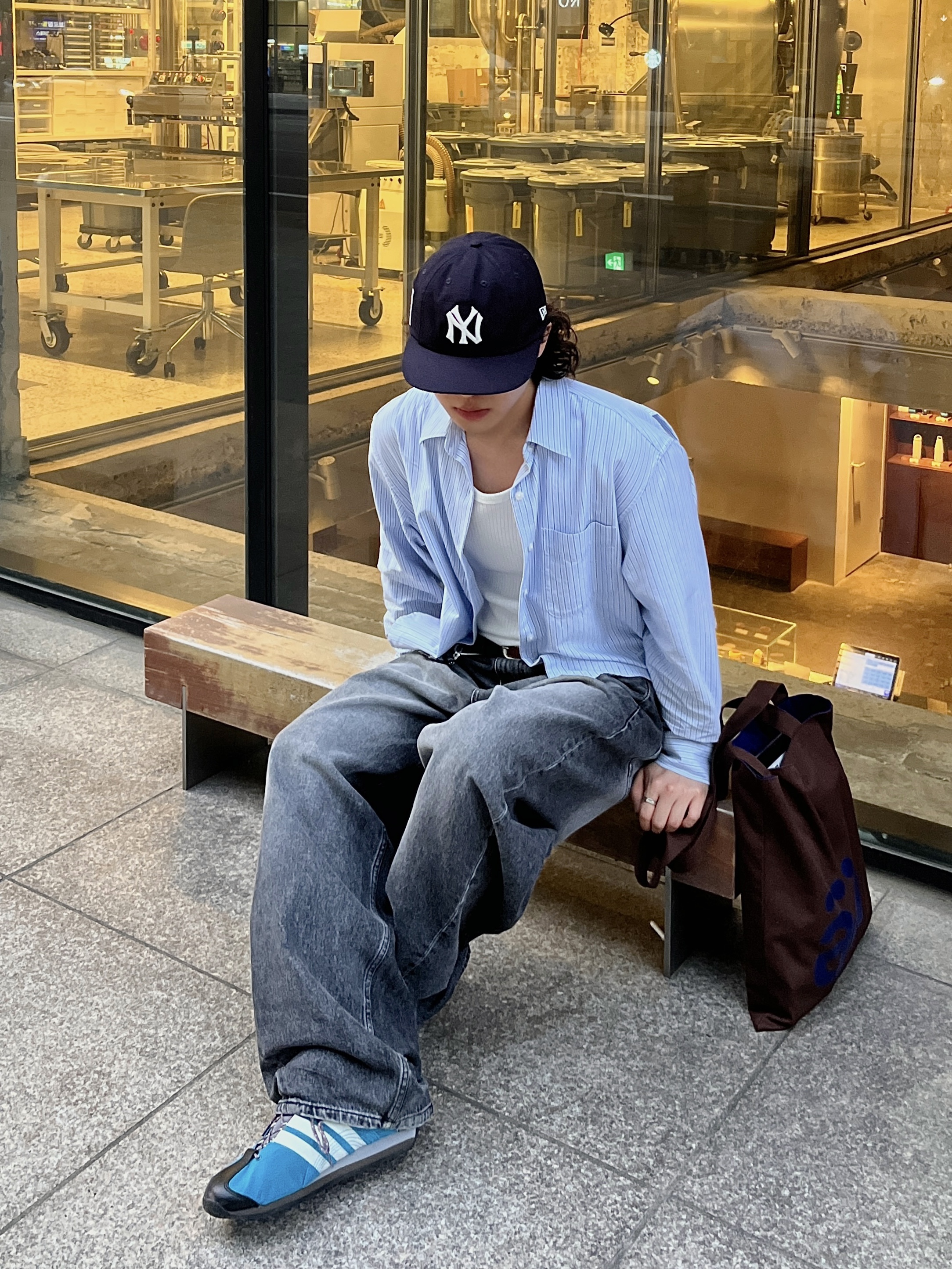 noun Wide Curved Denim Pants Black, Adidas x Song for the Mute Country OG Active Teal Core Black 착용 스타일 - 5