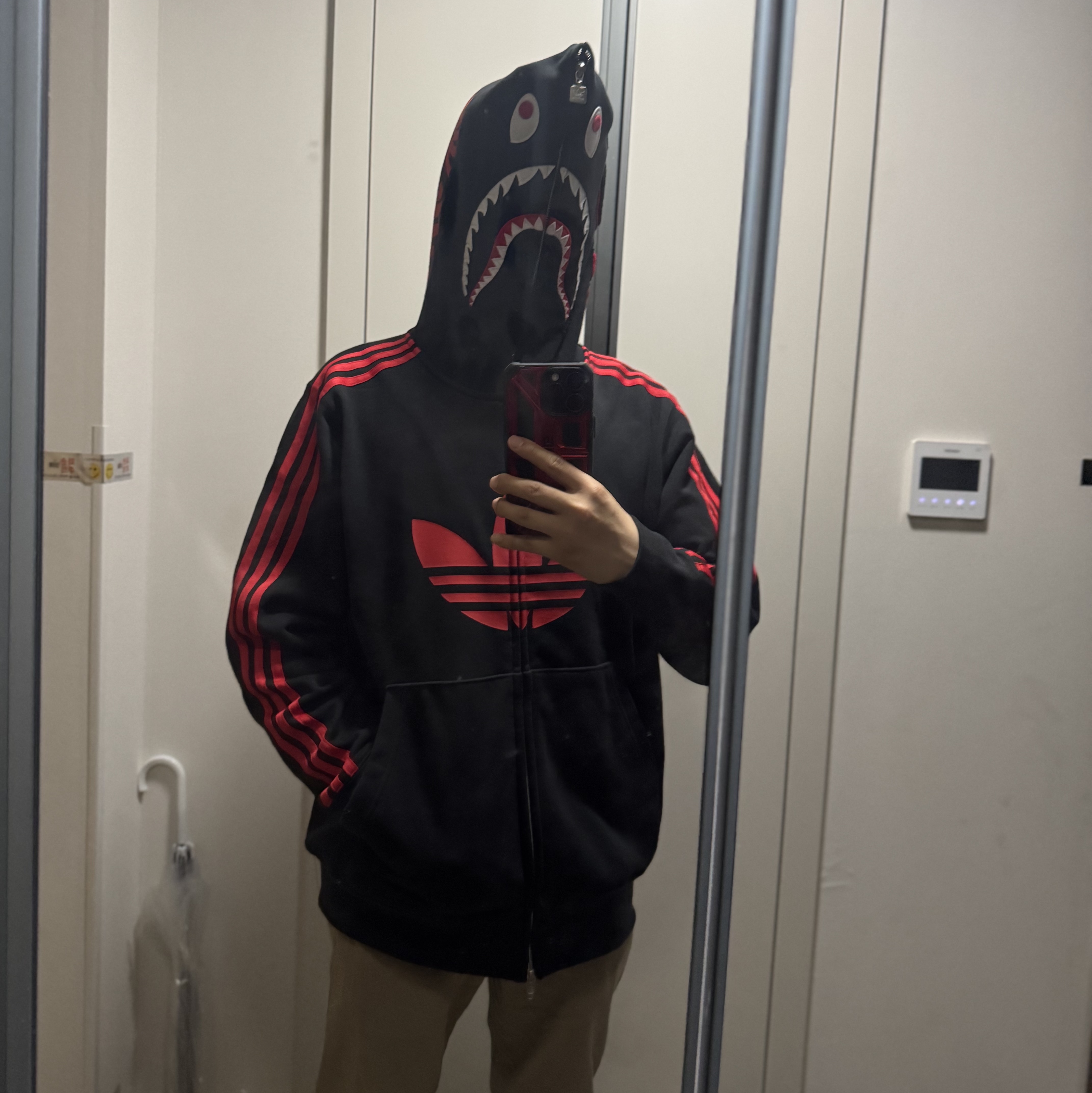 Adidas x BAPE Ultimate Shark Hoodie Black - KR Sizing 착용 스타일