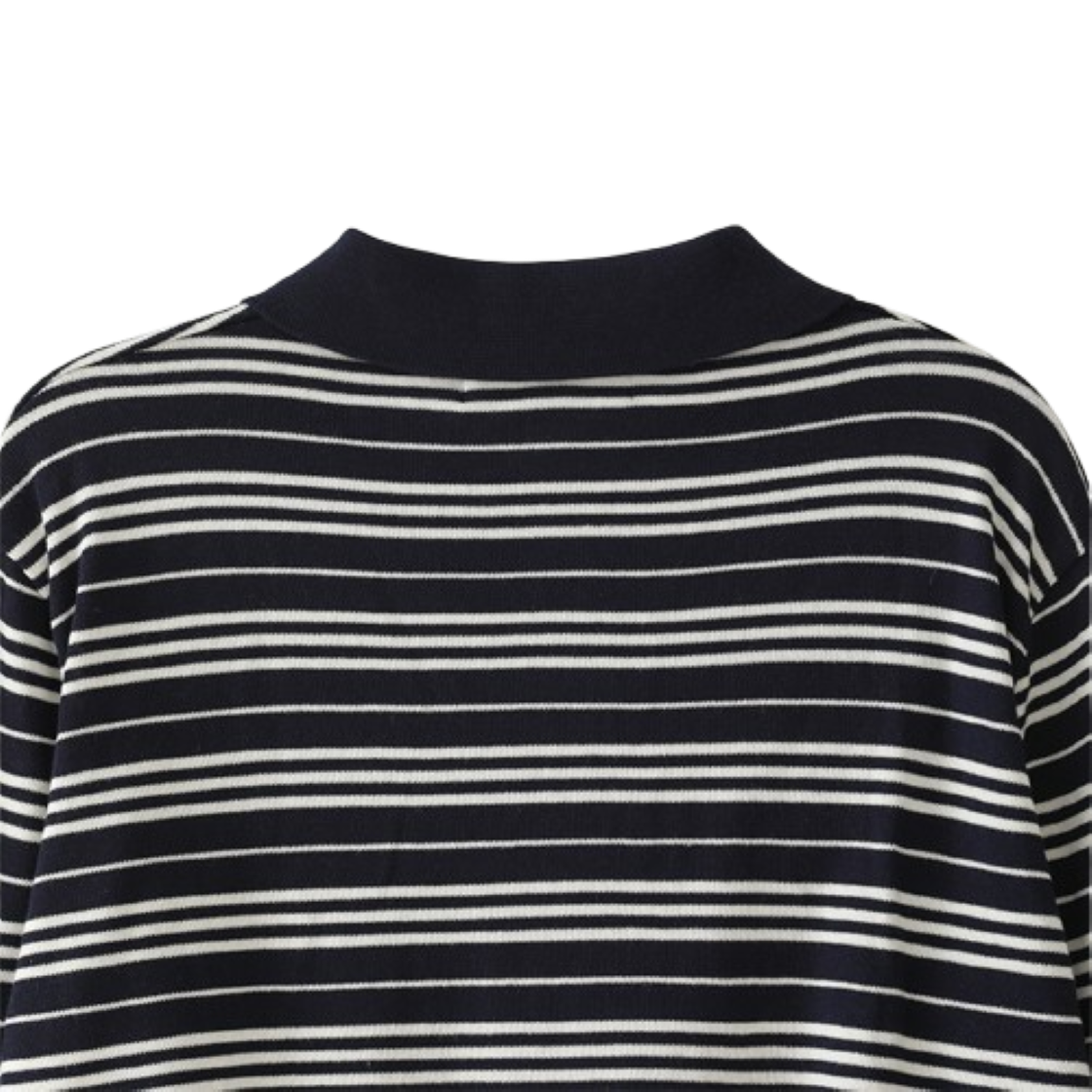 블루 선플라워 리조트 스트라이프 칼라 롱 슬리브 니트웨어 네이비(Blue Sunflower Resort Striped Collar Long Sleeve Knitwear Navy) - 5