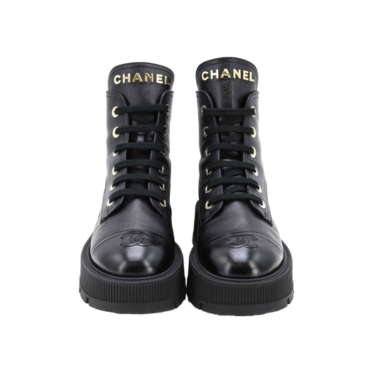 ITS8S2U8VBD3 Chanel Logo Lettering Combat Boots G45124
