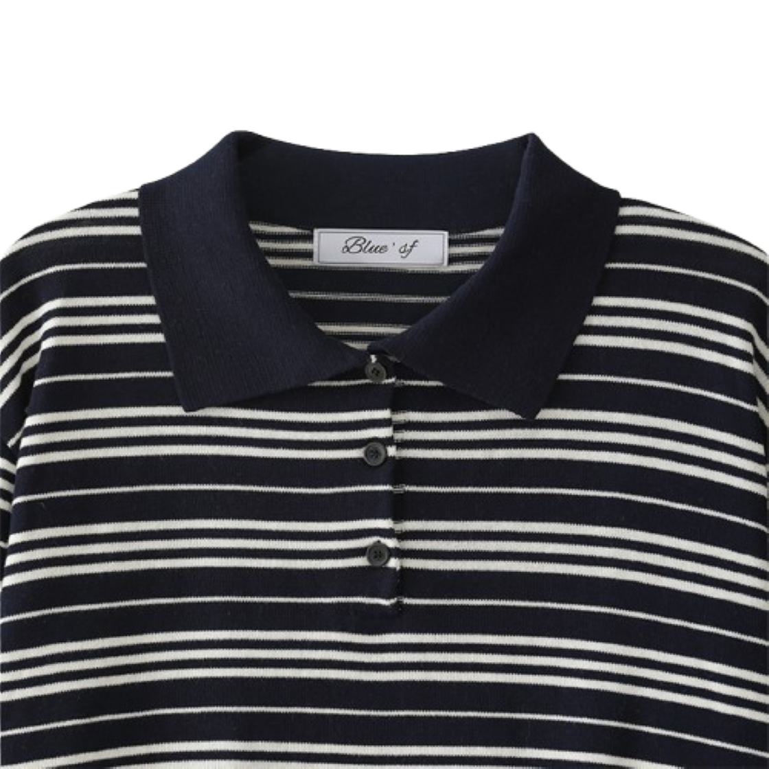 블루 선플라워 리조트 스트라이프 칼라 롱 슬리브 니트웨어 네이비(Blue Sunflower Resort Striped Collar Long Sleeve Knitwear Navy) - 4