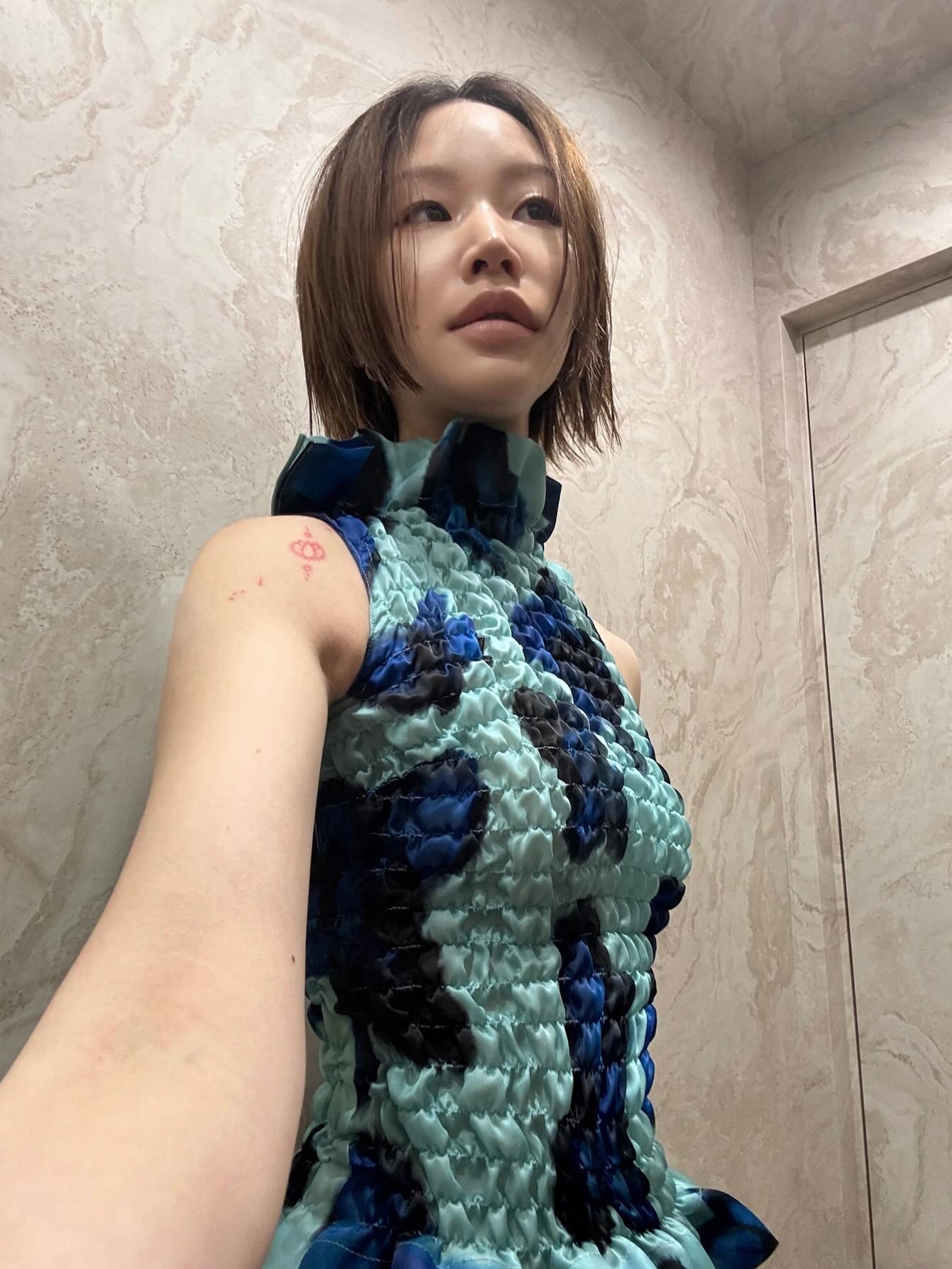 Conner Ives Women Shirred Organza Top Teal - 25FW 착용 스타일 - 1