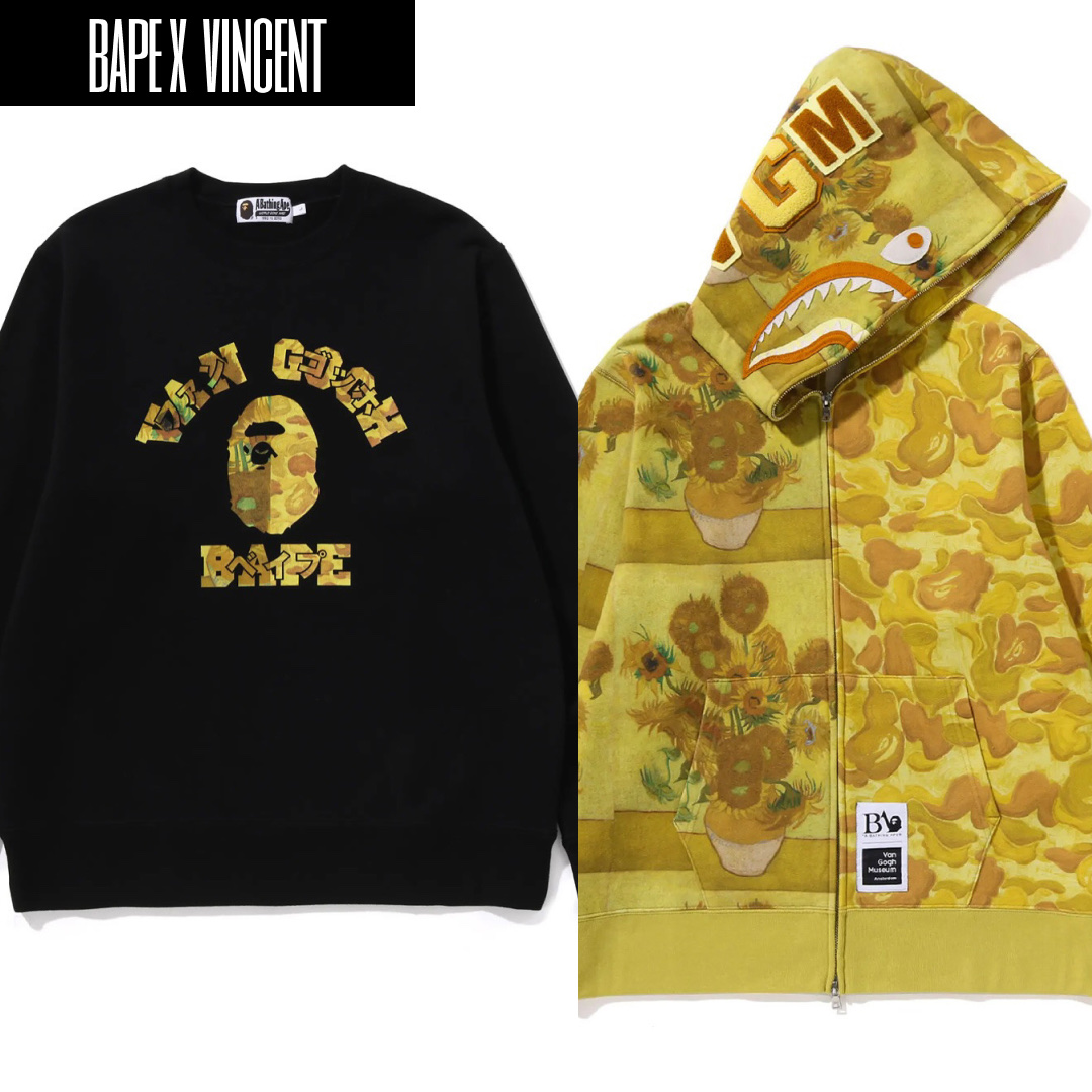 BAPE x Van Gogh Museum Ape Head Canvas Art T-Shirt White, BAPE x Van Gogh Museum Ape Head Canvas Art T-Shirt White Sax 착용 스타일 - 3