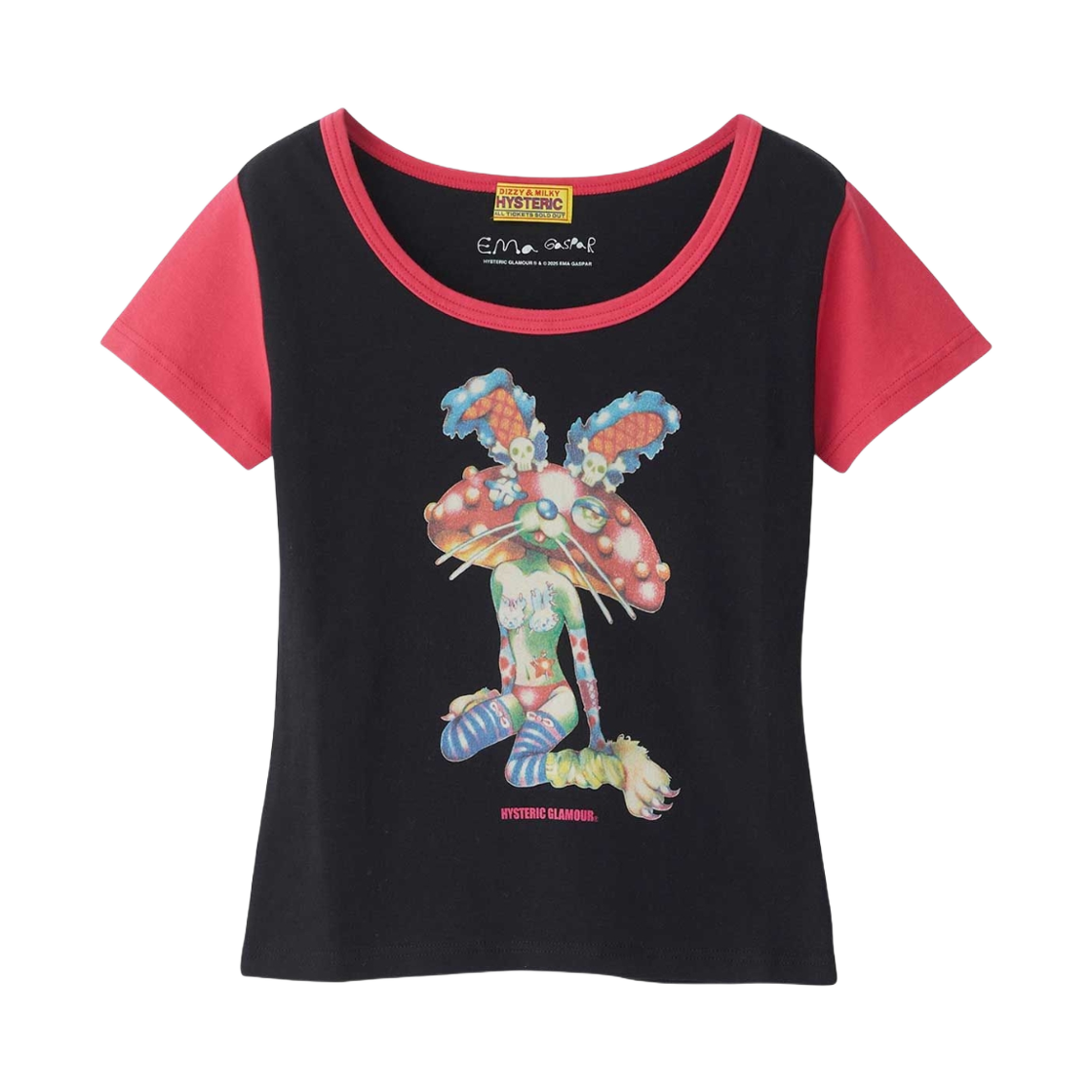 (W) 히스테릭 글래머 EMA 레이지 머쉬룸 치비 티셔츠 블랙((W) Hysteric Glamour EMA Lazy Mushroom Chibi T-Shirt Black) - 1