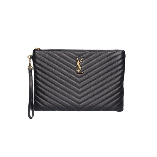 ITSHUB9EV5GR Saint Laurent Chevron Clutch Calfskin Black