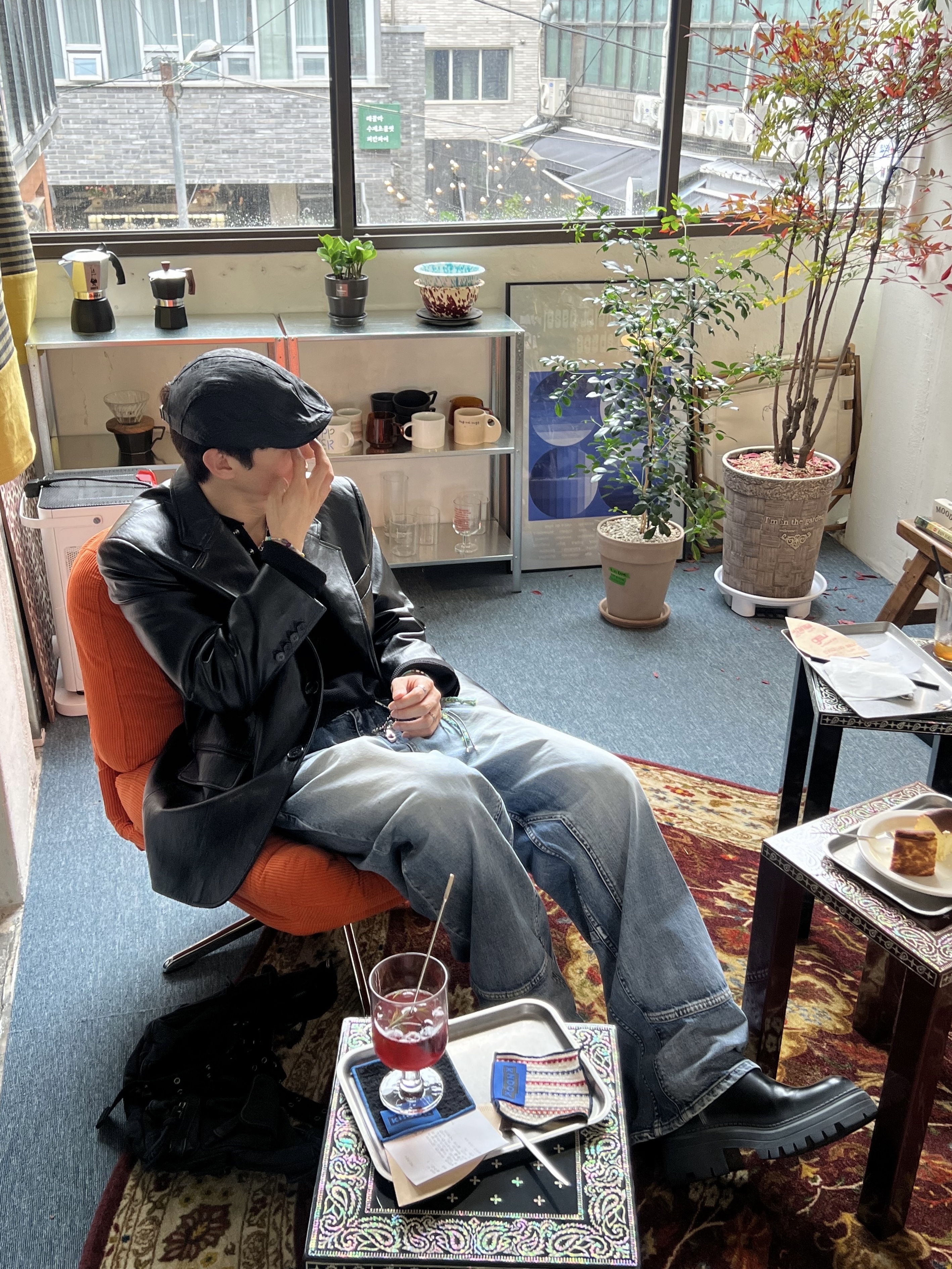 Aeae Leather Hunting Cap Black, noun Sprit Denim Pants Blue 착용 스타일 - 3