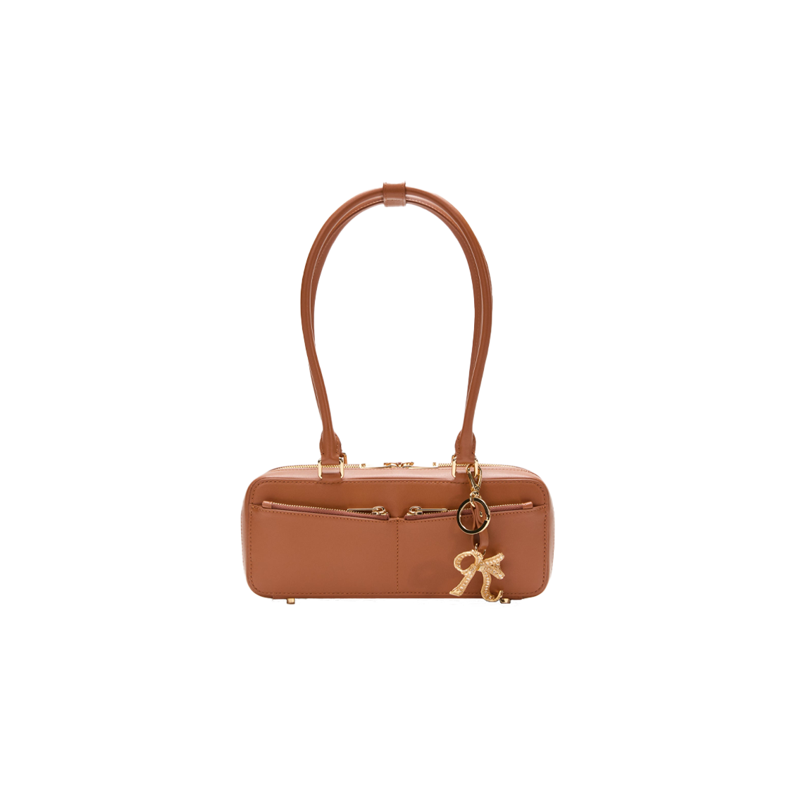 셀프 포트레이트 우먼 레더 바게트 숄더 백 위드 참 탄 - 25FW(Self Portrait Women Leather Baguette Shoulder Bag With Charm Tan - 25FW)