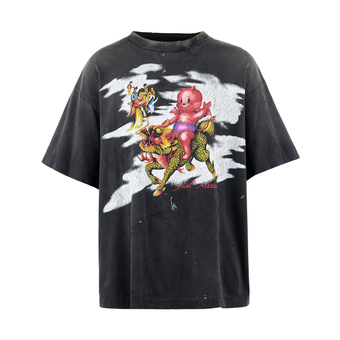 HR8-0000-017 Saint Mxxxxxx Damaged S/S T-Shirt Black - 25SS