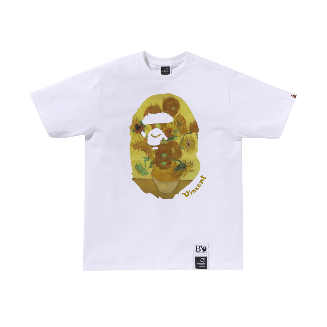 베이프 x 반 고흐 뮤지엄 에이프 헤드 캔버스 아트 티셔츠 화이트 옐로우(BAPE x Van Gogh Museum Ape Head Canvas Art T-Shirt White Yellow)