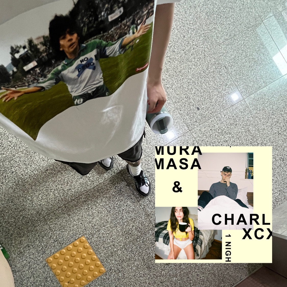 Asics Gel-Terrain Faded Ash Rock Black, Supreme Maradona T-Shirt White - 24SS 착용 스타일