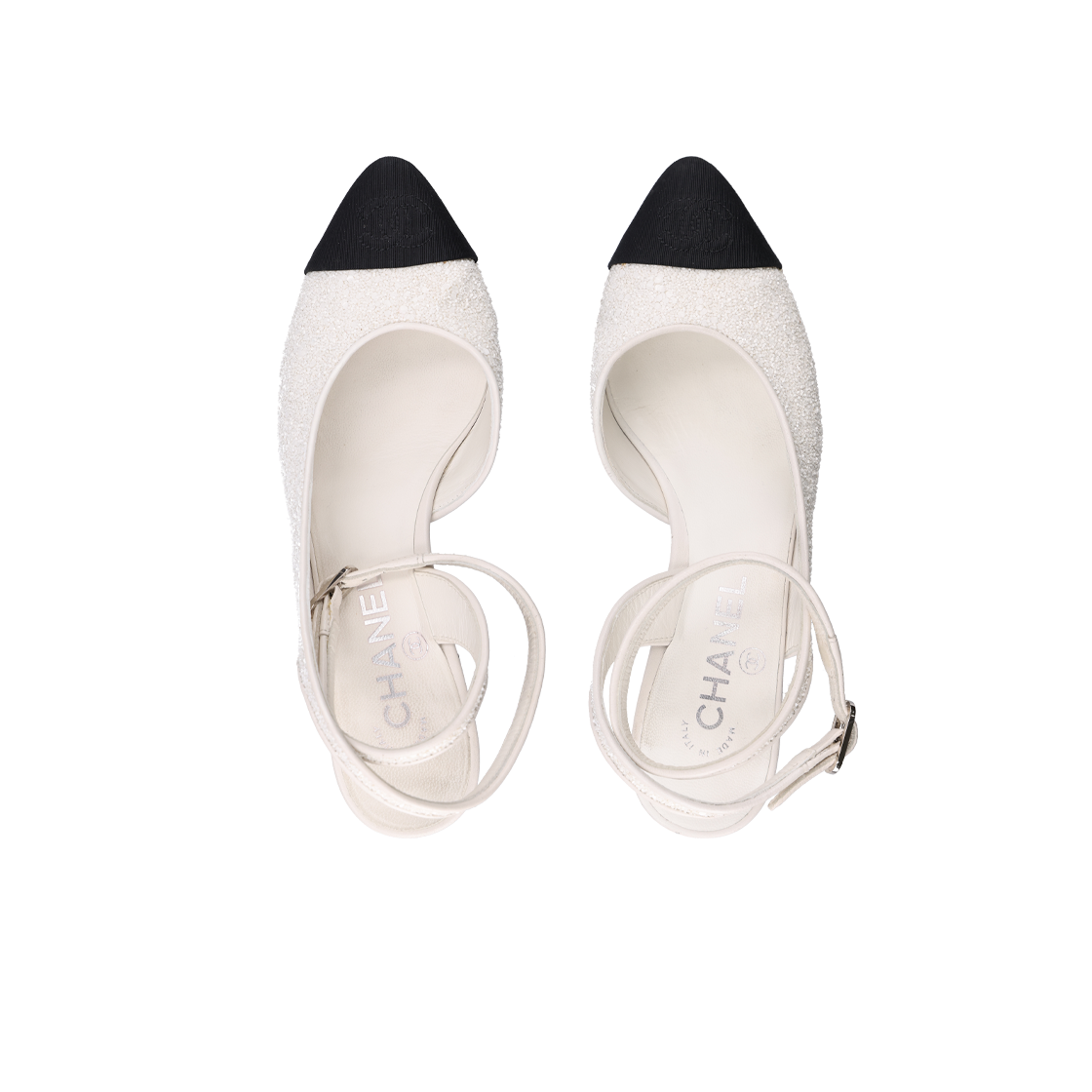샤넬 라이트 슬링백 글리터 그로그랭 화이트 36.5(Chanel Light Slingback Glitter Grosgrain White 36.5) - 5