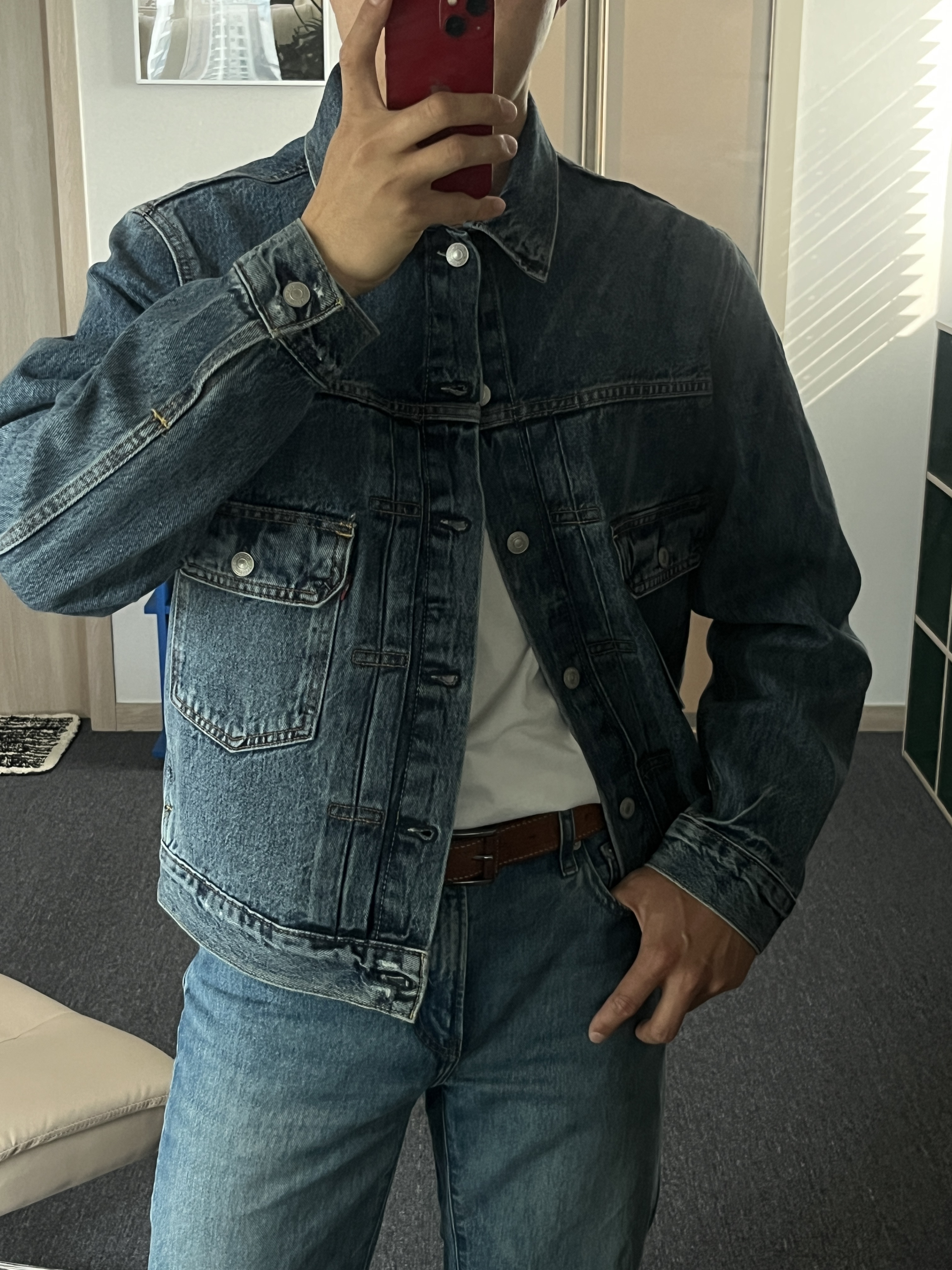 Levi's Levi's TYPE II Trucker Jacket Black 착용 스타일 - 1