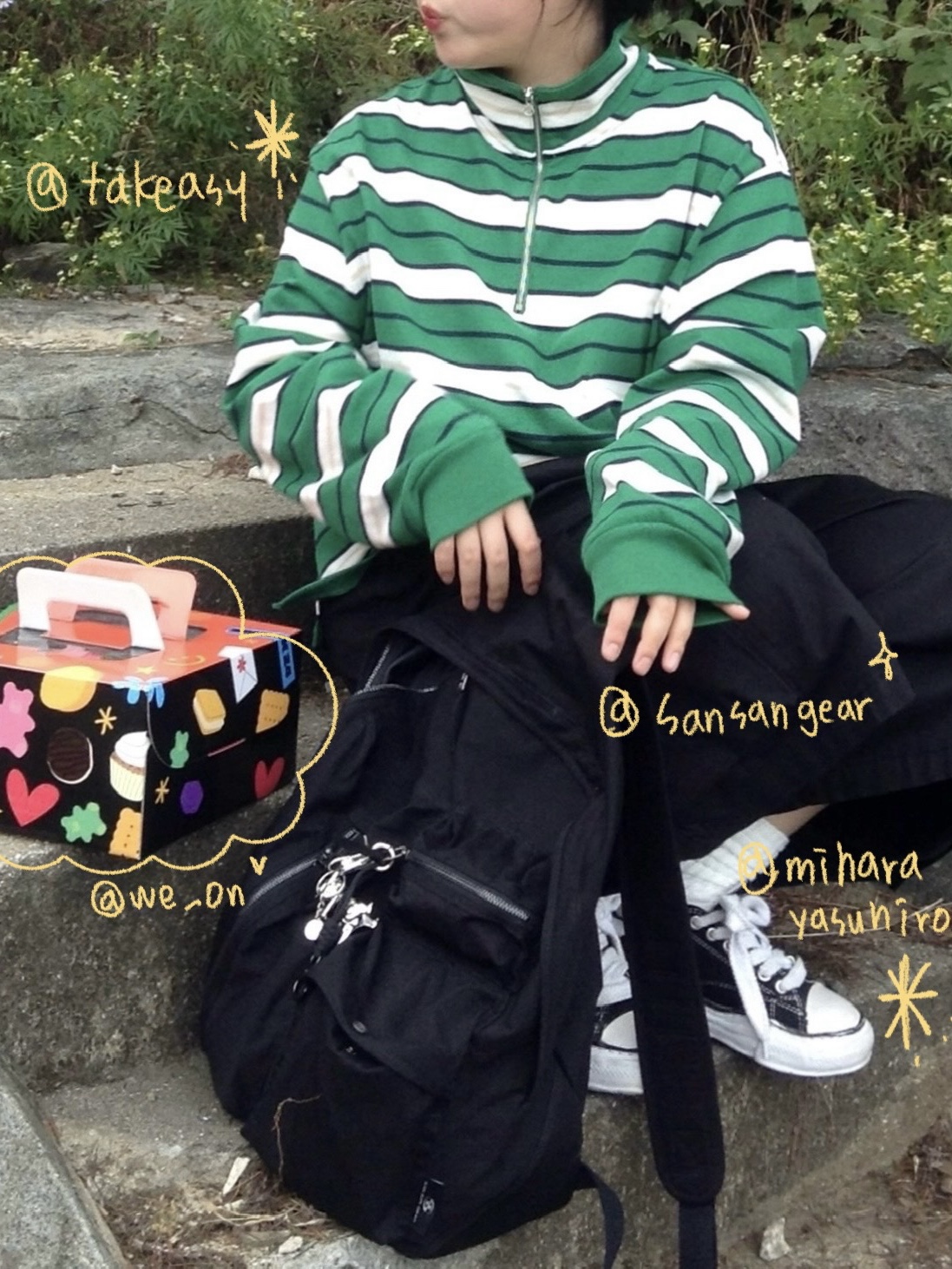 Maison Mihara Yasuhiro Peterson OG Sole Canvas Low Sneakers Black, Sansan Gear Multi Pocket Backpack Black 착용 스타일 - 2