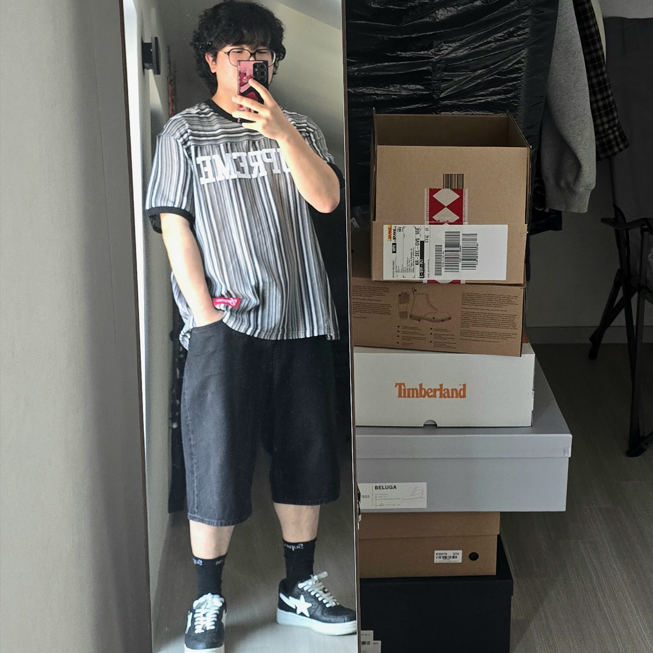 Supreme Open Knit Football Top Black - 25SS, BAPE Bape Sta #3 Black White 착용 스타일