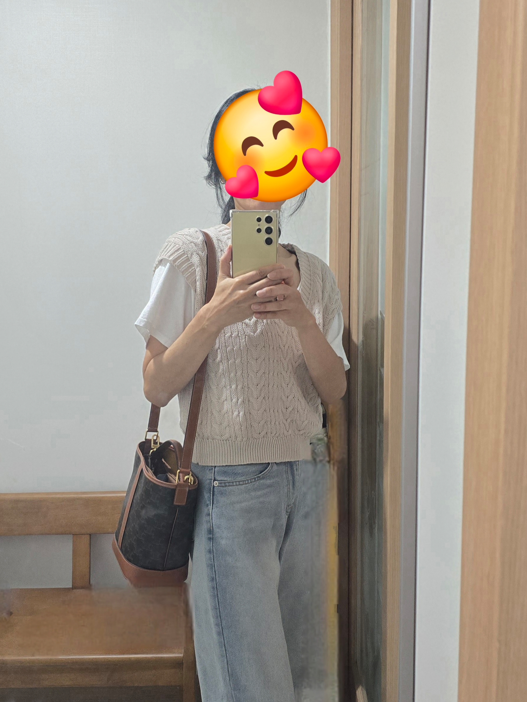 Celine Small Bucket in Triomphe Canvas and Calfskin Tan 착용 스타일
