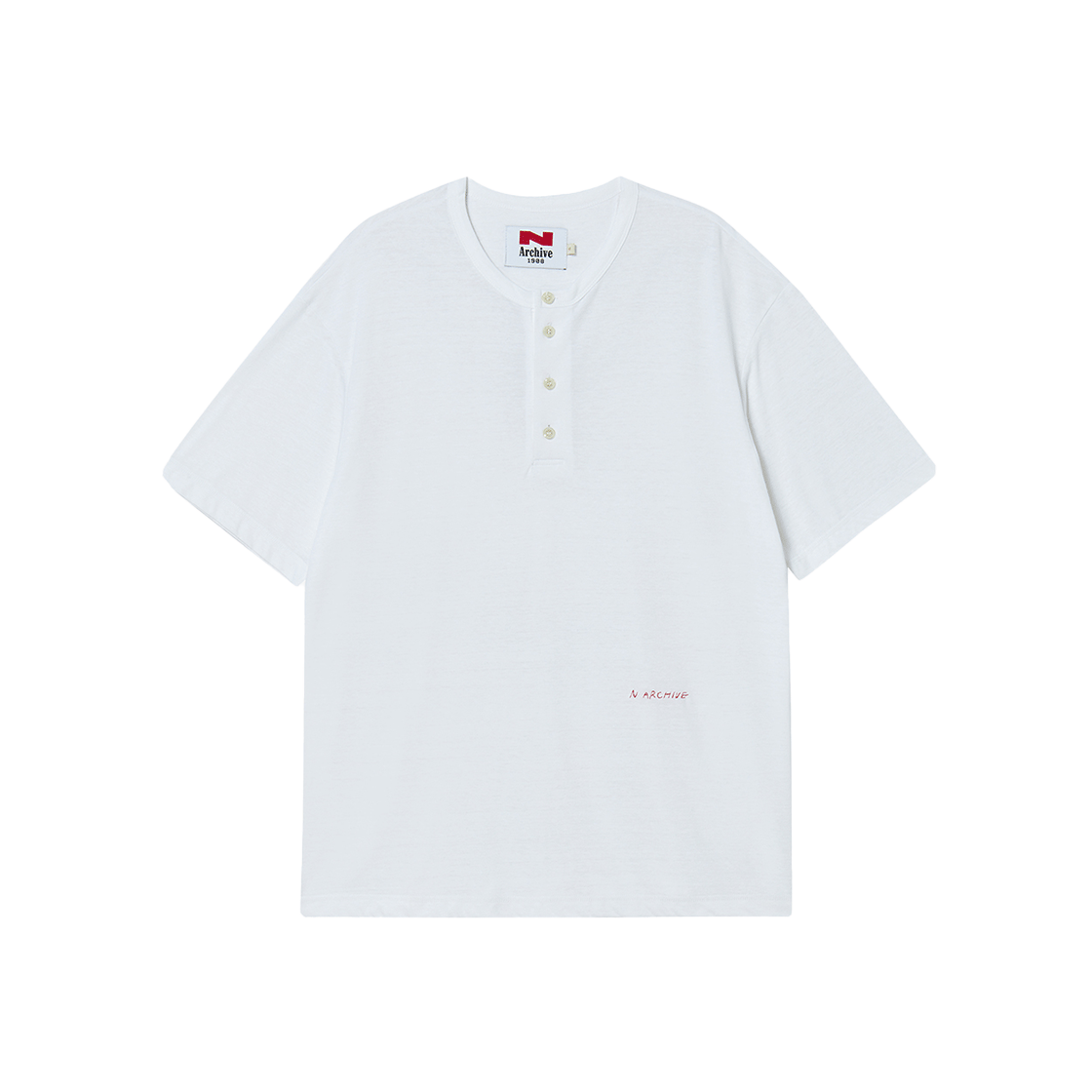 엔 아카이브 린넨 블렌디드 빈티지 가먼트 헨리넥 반팔 티셔츠 화이트(N ARCHIVE Linen Blended Vintage Garment Henry Neck 1/2 T-Shirt White) - 1