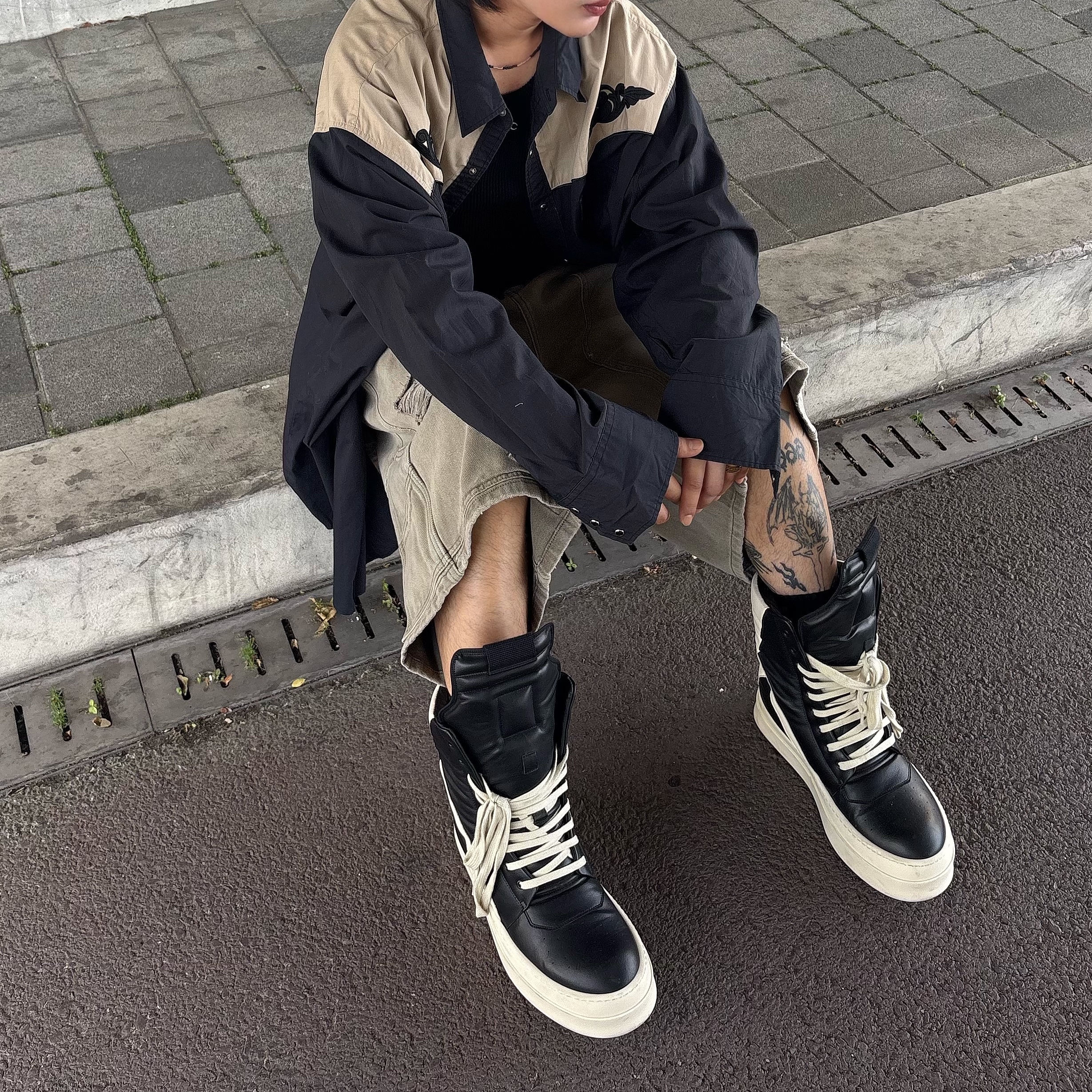Rick Owens Mega Bumper Geobasket Black Milk 착용 스타일 - 2