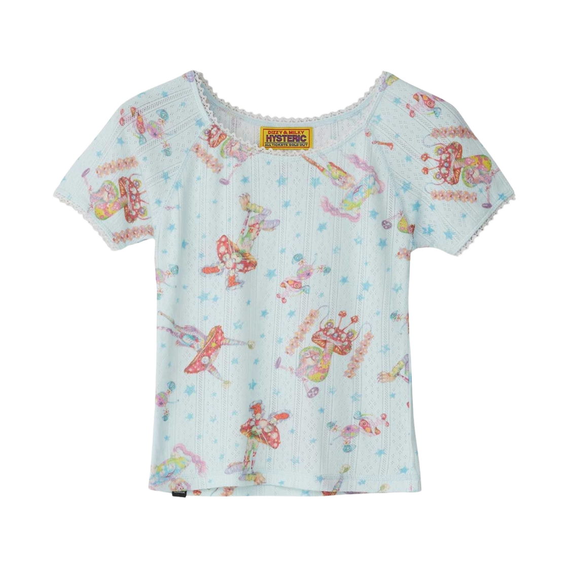 (W) 히스테릭 글래머 EMA 머쉬룸 펑크 밴드 치비 티셔츠 블루((W) Hysteric Glamour EMA Mushroom Punk Band Chibi T-Shirt Blue) - 1