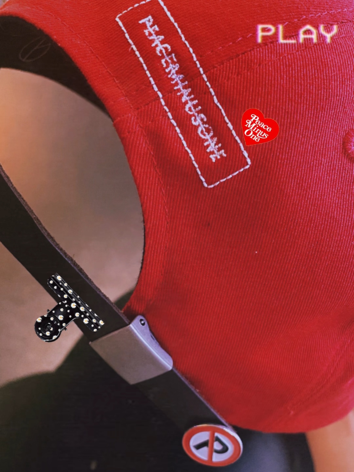 Peaceminusone PMO Ball Cap #1 Red 착용 스타일