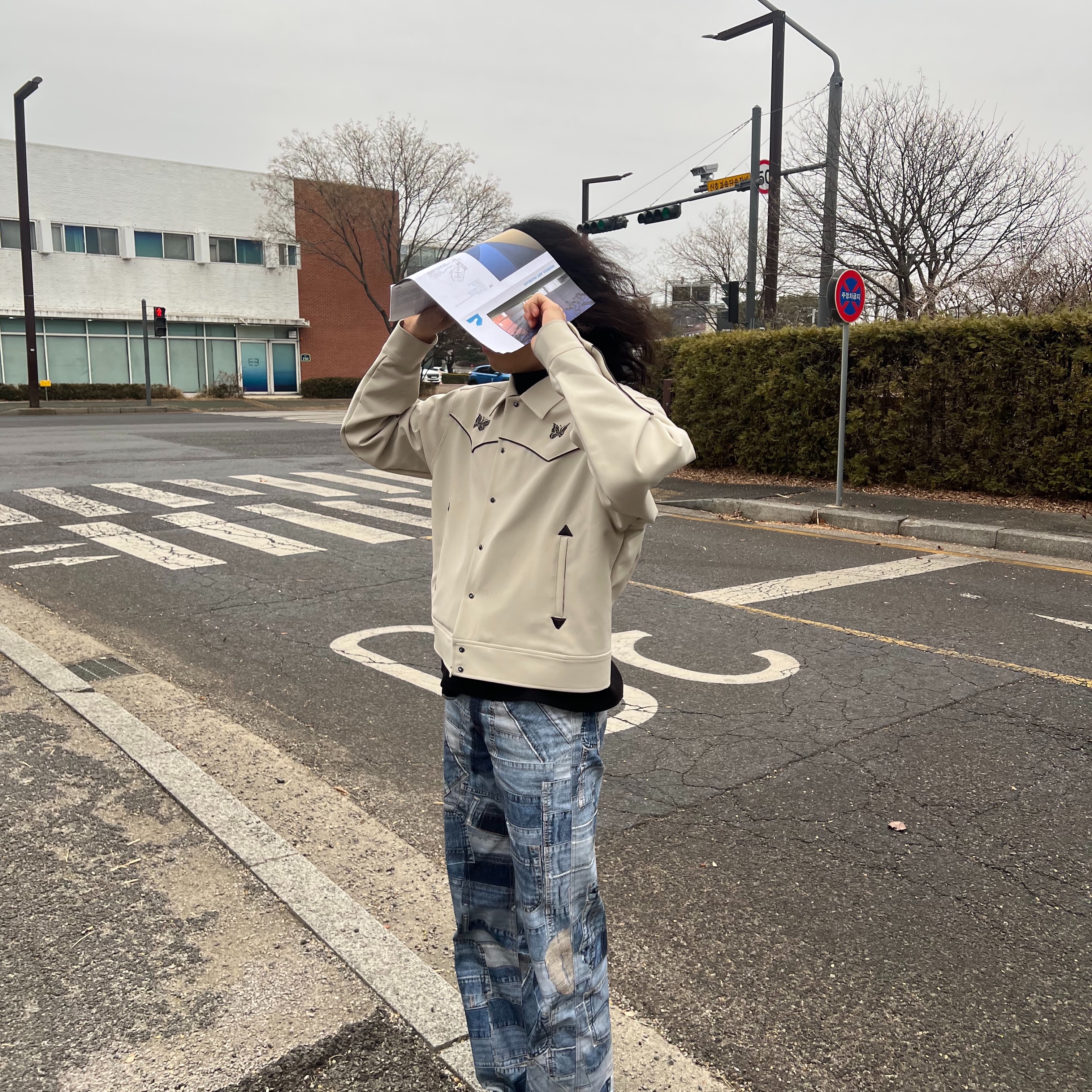 Needles PE/PU Double Cloth Piping Cowboy Jacket Beige 착용 스타일 - 2