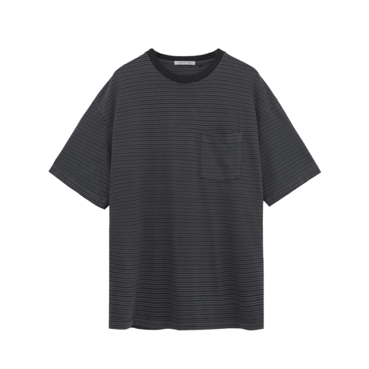 HM5TTS1801G0 Polyteru Human Index Human Striped Pocket 1/2 T-Shirt Green