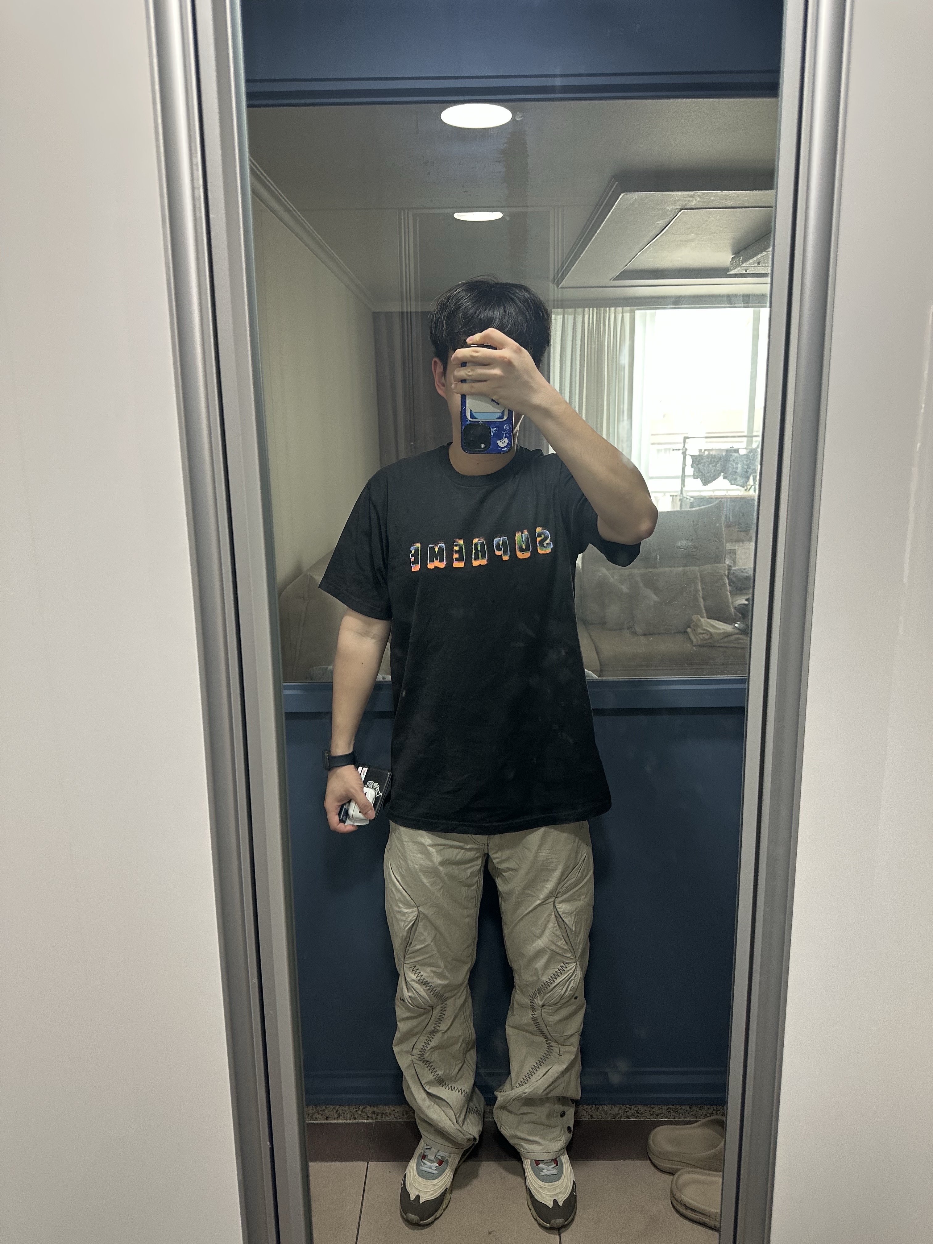 Nike x Travis Scott Air Max 270 React Cactus Trails, Supreme Stencil T-Shirt Black - 23FW 착용 스타일