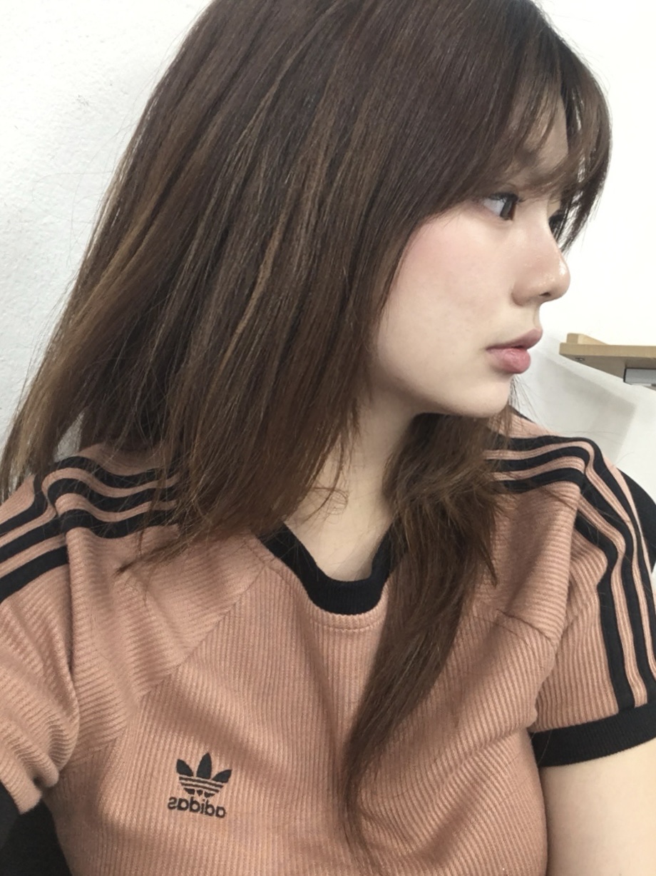 (W) Adidas 3-Stripes Slim T-Shirt Clay Strata - KR Sizing 착용 스타일