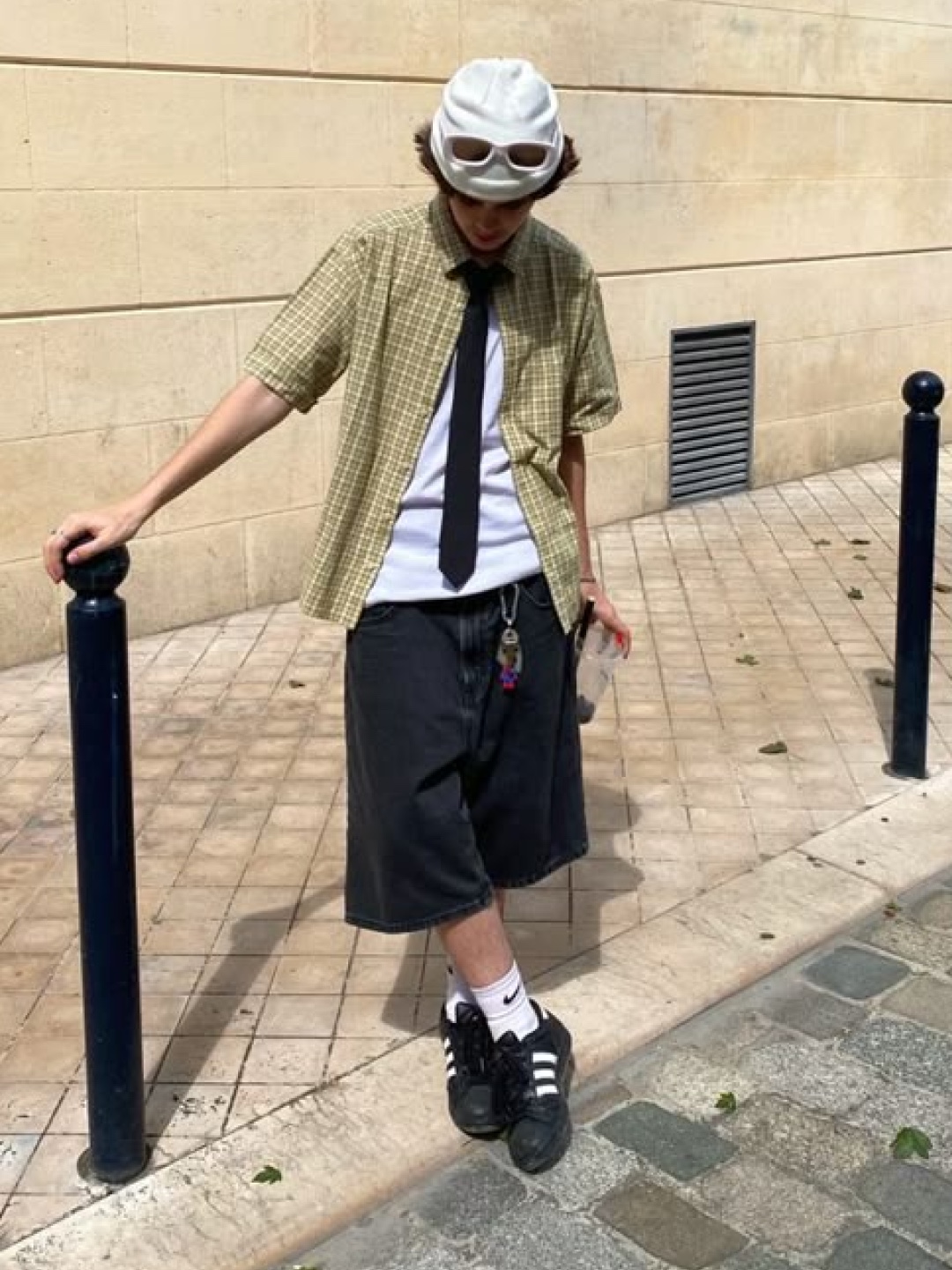 N ARCHIVE Ny Logo Detail Oxford 1/2 Shirts Blue, Series Japanese Fabric Hot Summer Dying Check Short Sleeve Shirt Beige 착용 스타일 - 5