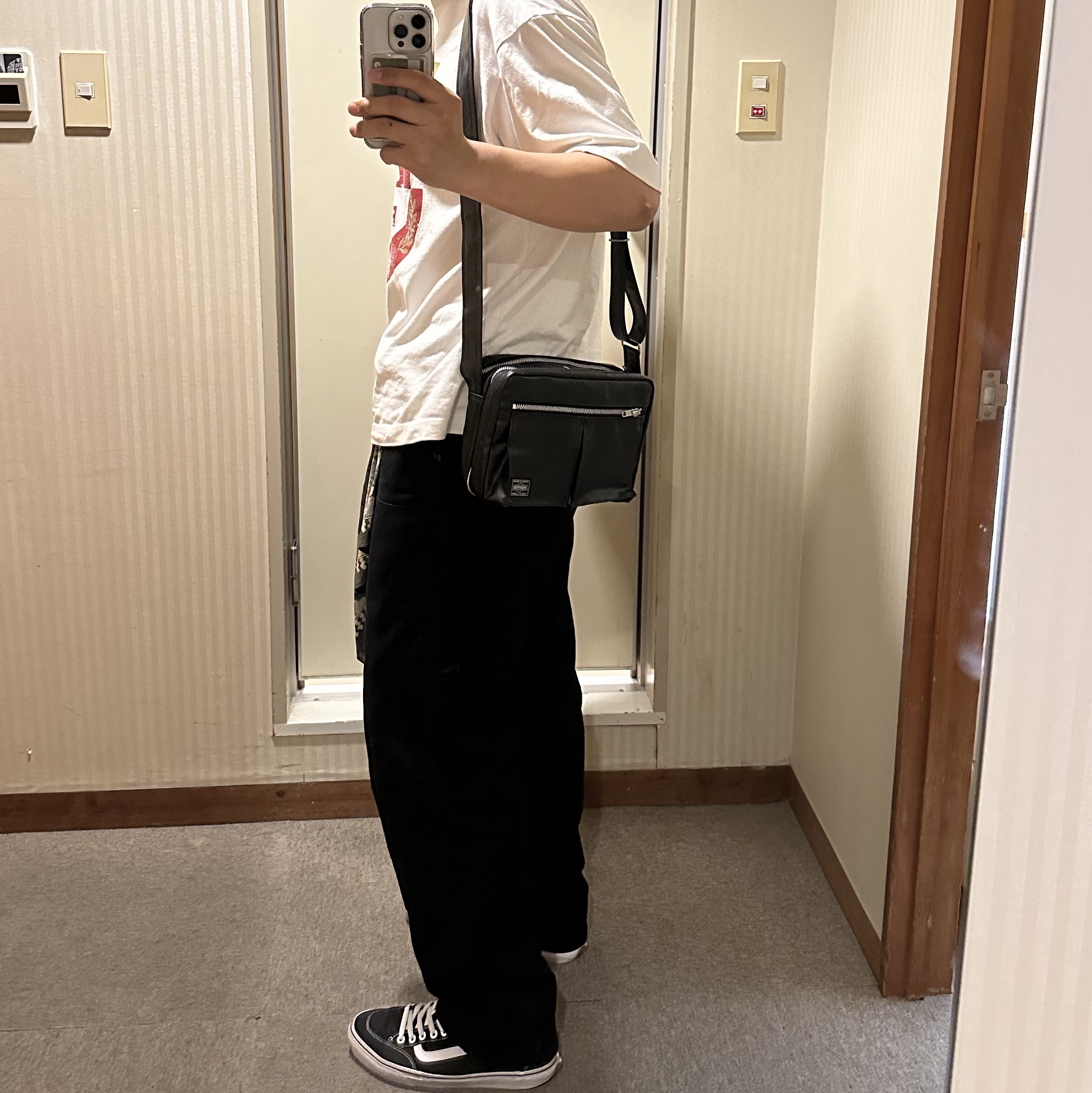 Porter Freestyle Shoulder Bag S Black, Kapital Color Bandana Amaterasu Khaki 착용 스타일