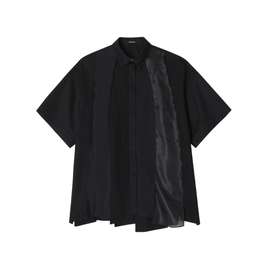 SH3SH706BK Songzio Collection Asymmetric Vertical Half Shirt Black