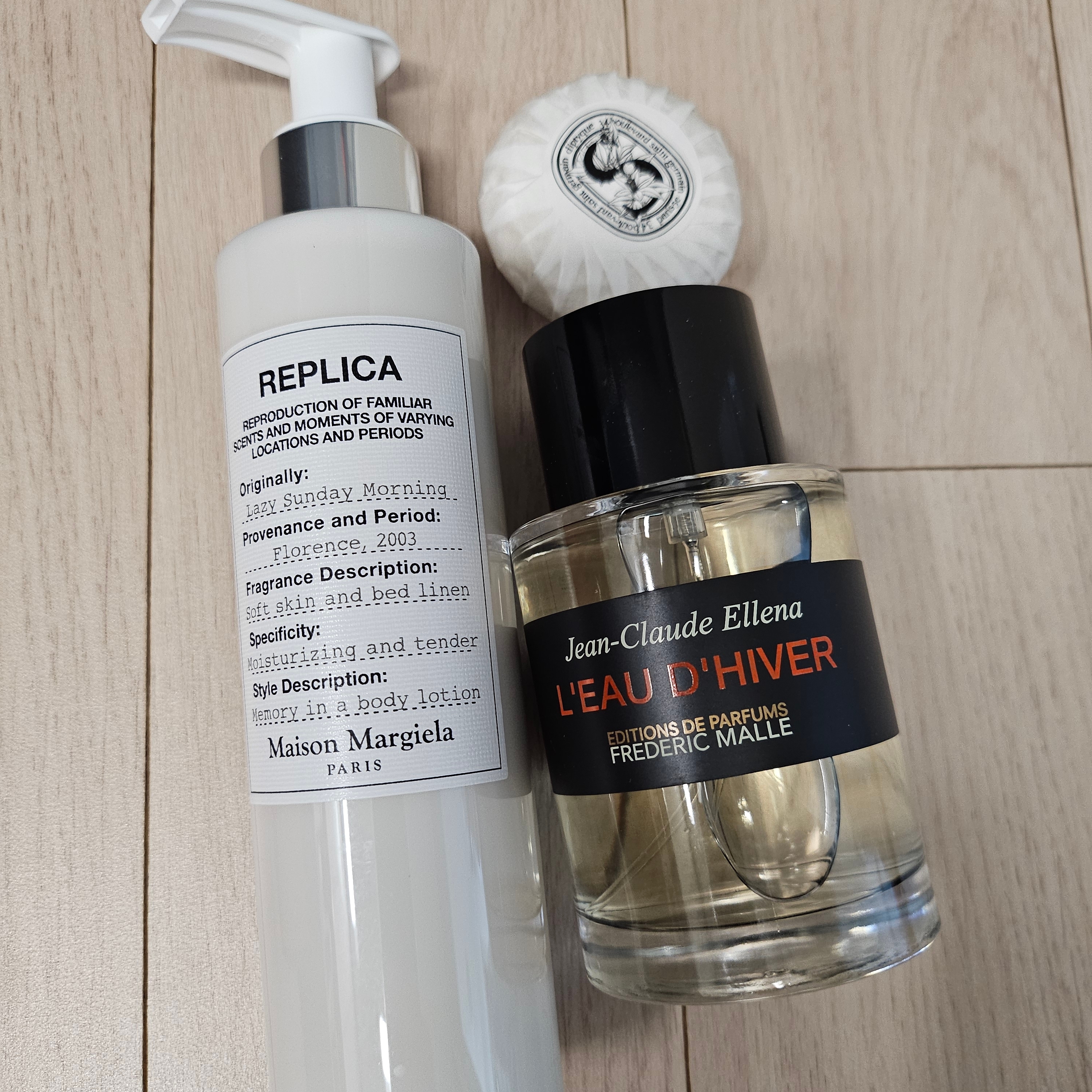 Maison Margiela Replica Lazy Sunday Morning Body Lotion 200ml, Frederic Malle L'eau D'hiver 100ml Spray 착용 스타일