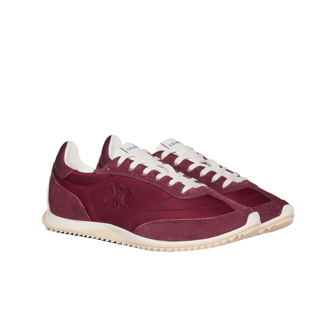 (W) 셀린느 레이서 로우 탑 스니커즈 나일론 스웨이드 카프스킨 앤 카프스킨 버건디((W) Celine Racer Low Top Sneakers in Nylon Suede Calfskin and Calfskin Burgundy) - 2