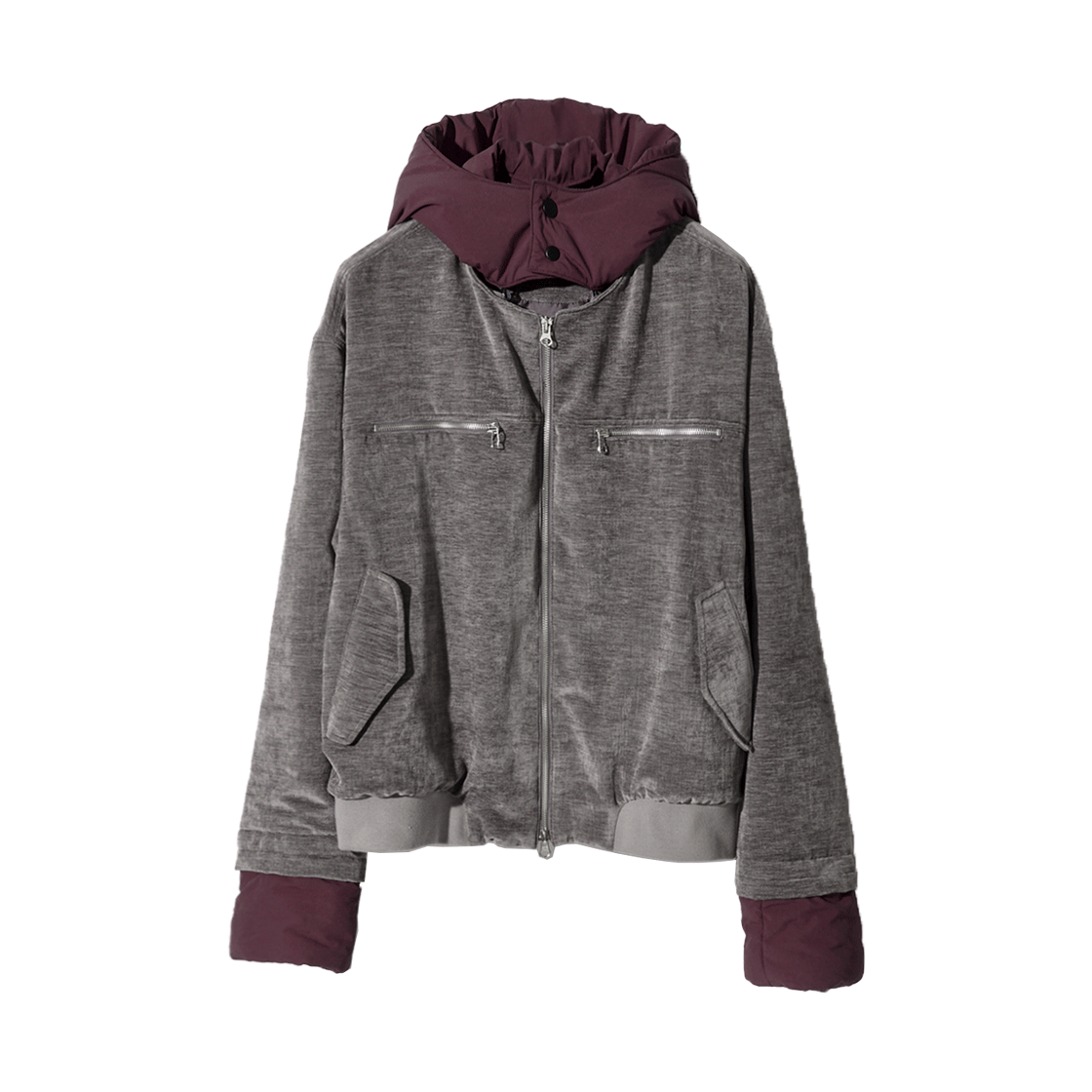코드 멜로 디테치드 키트 벨루어 자켓 그레이(Cord Melo Detached Kit Velour Jacket Grey)