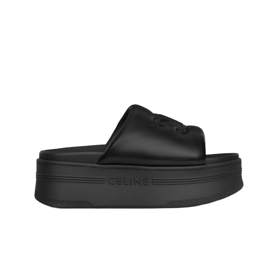 (W) 셀린느 블록 슬라이드 트리옹프 램스킨 블랙((W) Celine Block Slide with Triomphe in Lambskin Black)