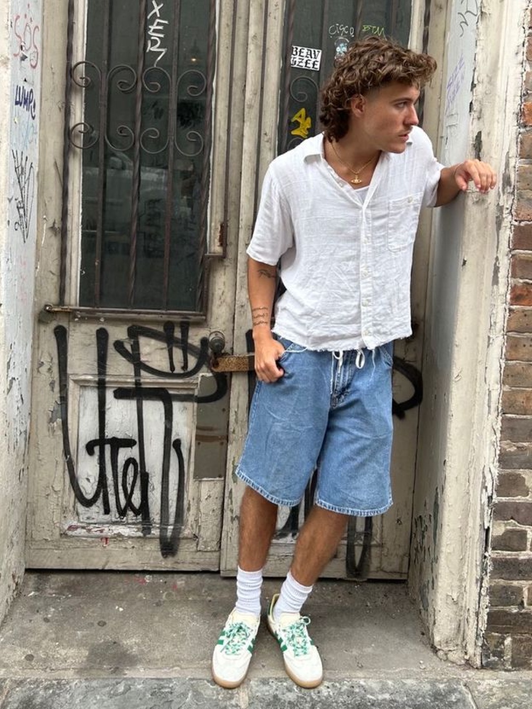 N ARCHIVE Ny Logo Detail Oxford 1/2 Shirts Blue, Series Japanese Fabric Hot Summer Dying Check Short Sleeve Shirt Beige 착용 스타일 - 2