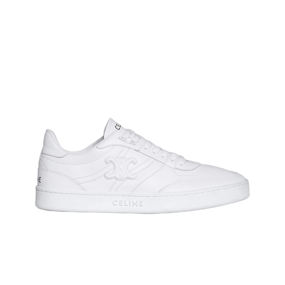 (W) 셀린느 트레이너 CT-11 로우 레이스업 스니커즈 카프스킨 옵틱 화이트((W) Celine Trainer CT-11 Low Lace-Up Sneakers in Calfskin Optic White)