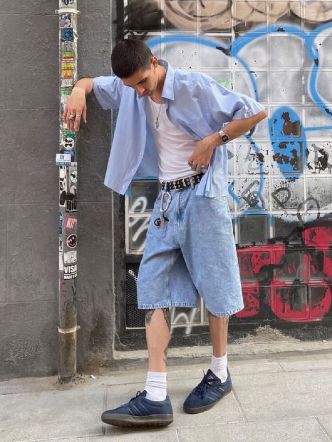 N ARCHIVE Ny Logo Detail Oxford 1/2 Shirts Blue, Series Japanese Fabric Hot Summer Dying Check Short Sleeve Shirt Beige 착용 스타일 - 4