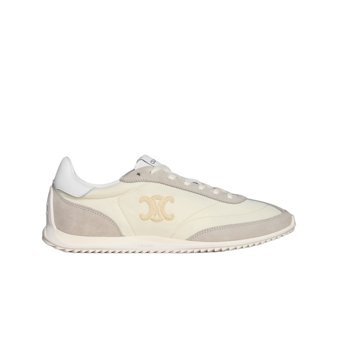 (W) 셀린느 레이서 로우 탑 스니커즈 나일론 스웨이드 카프스킨 앤 카프스킨 바닐라((W) Celine Racer Low Top Sneakers in Nylon Suede Calfskin and Calfskin Vanilla)