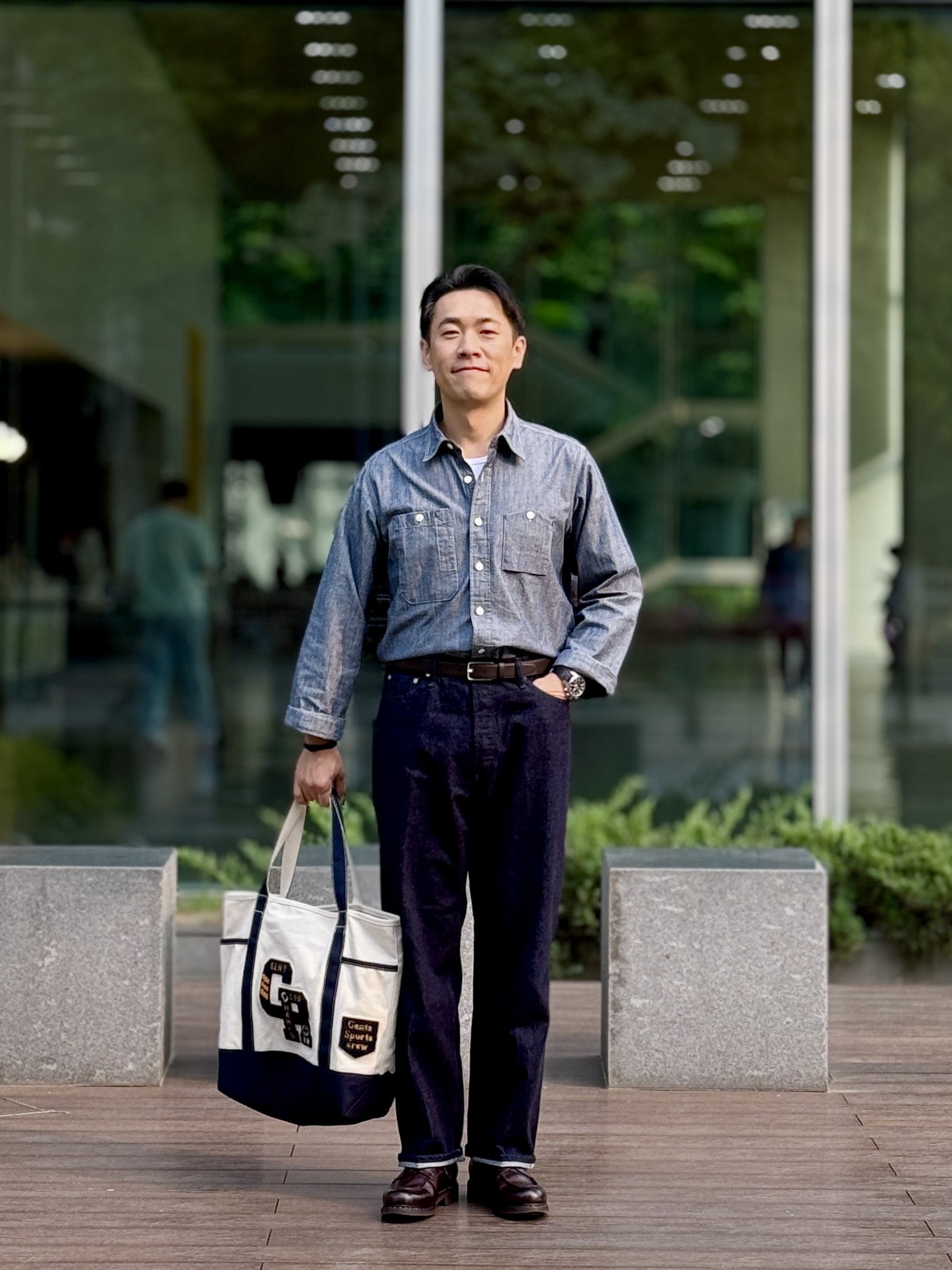 Paraboot Chambord Tex Lisse Cafe 착용 스타일 - 1