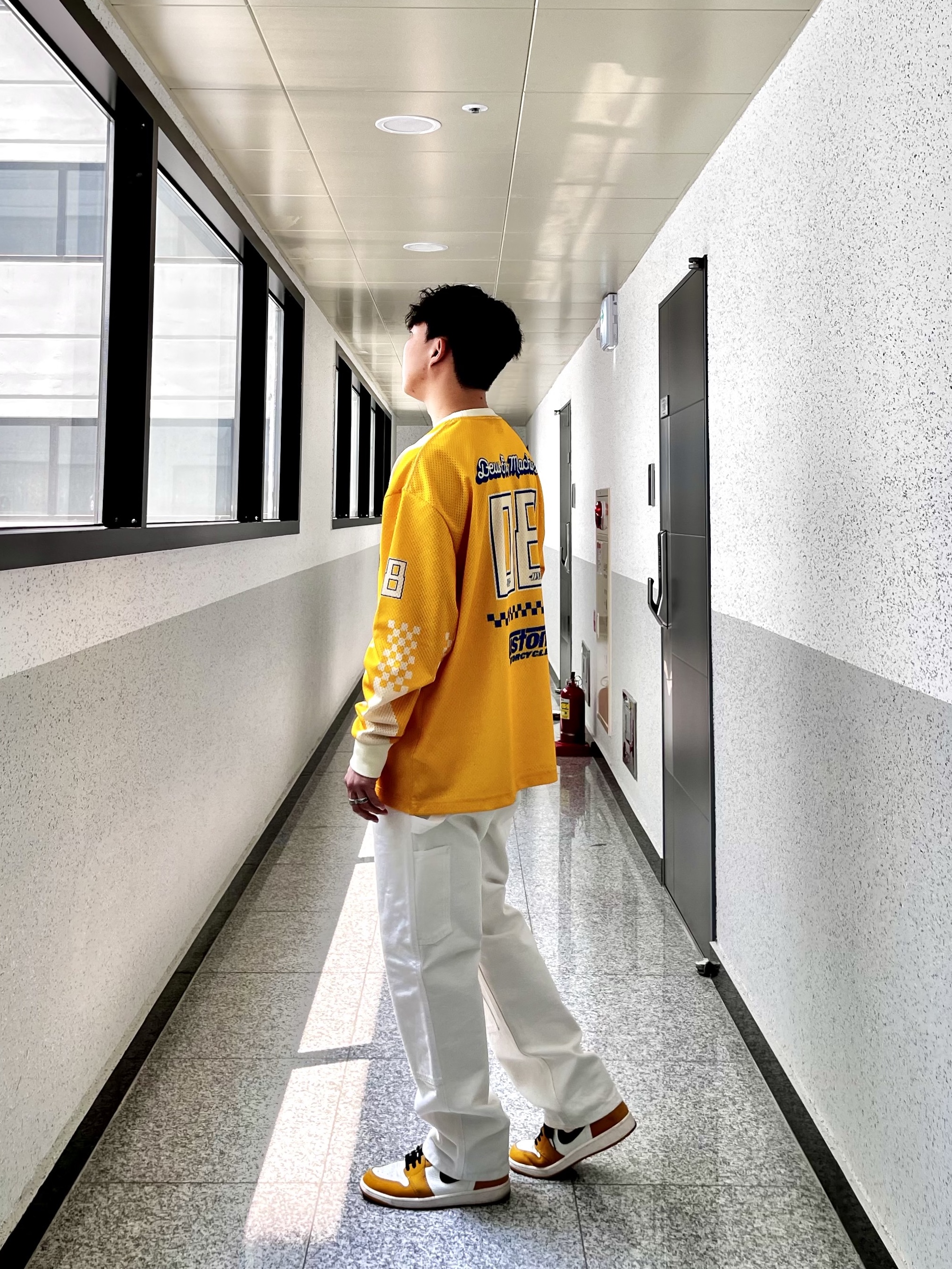 Carhartt WIP Dearborn Canvas Double Knee Pants Wax Rinsed, Jordan 1 Retro High OG Yellow Ochre 착용 스타일