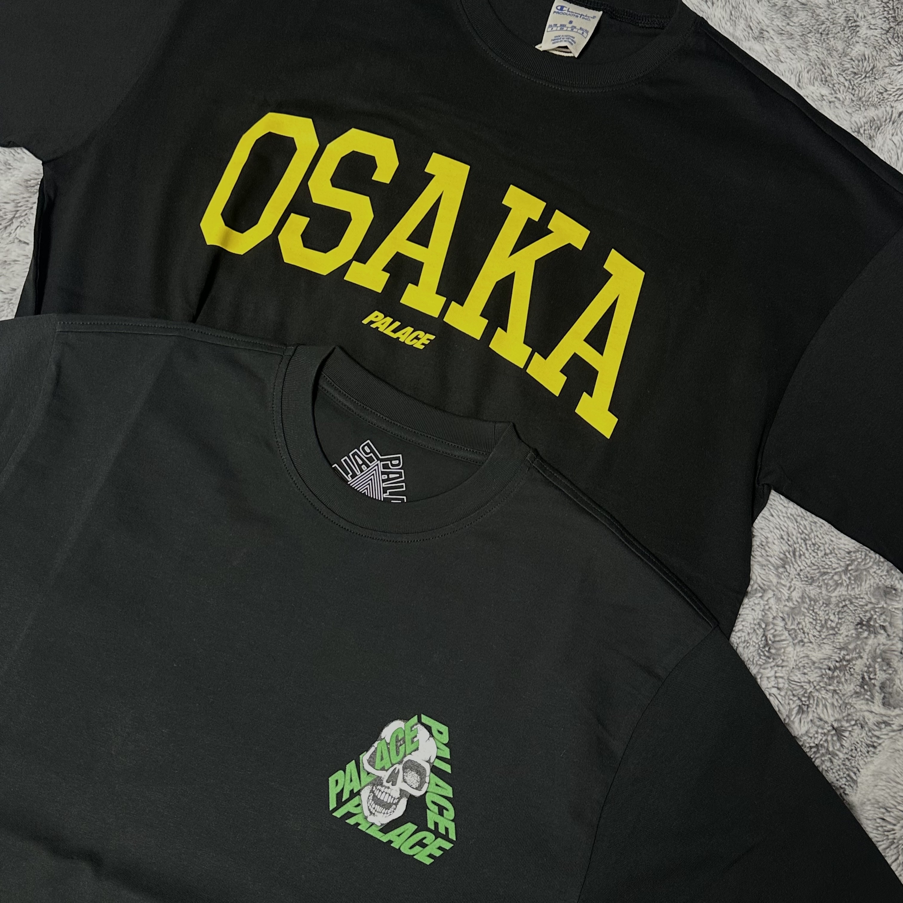 Palace x Champion Shop T-Shirt Osaka Black - 25SS, Palace P3 Skull T-Shirt Black - 25SS 착용 스타일