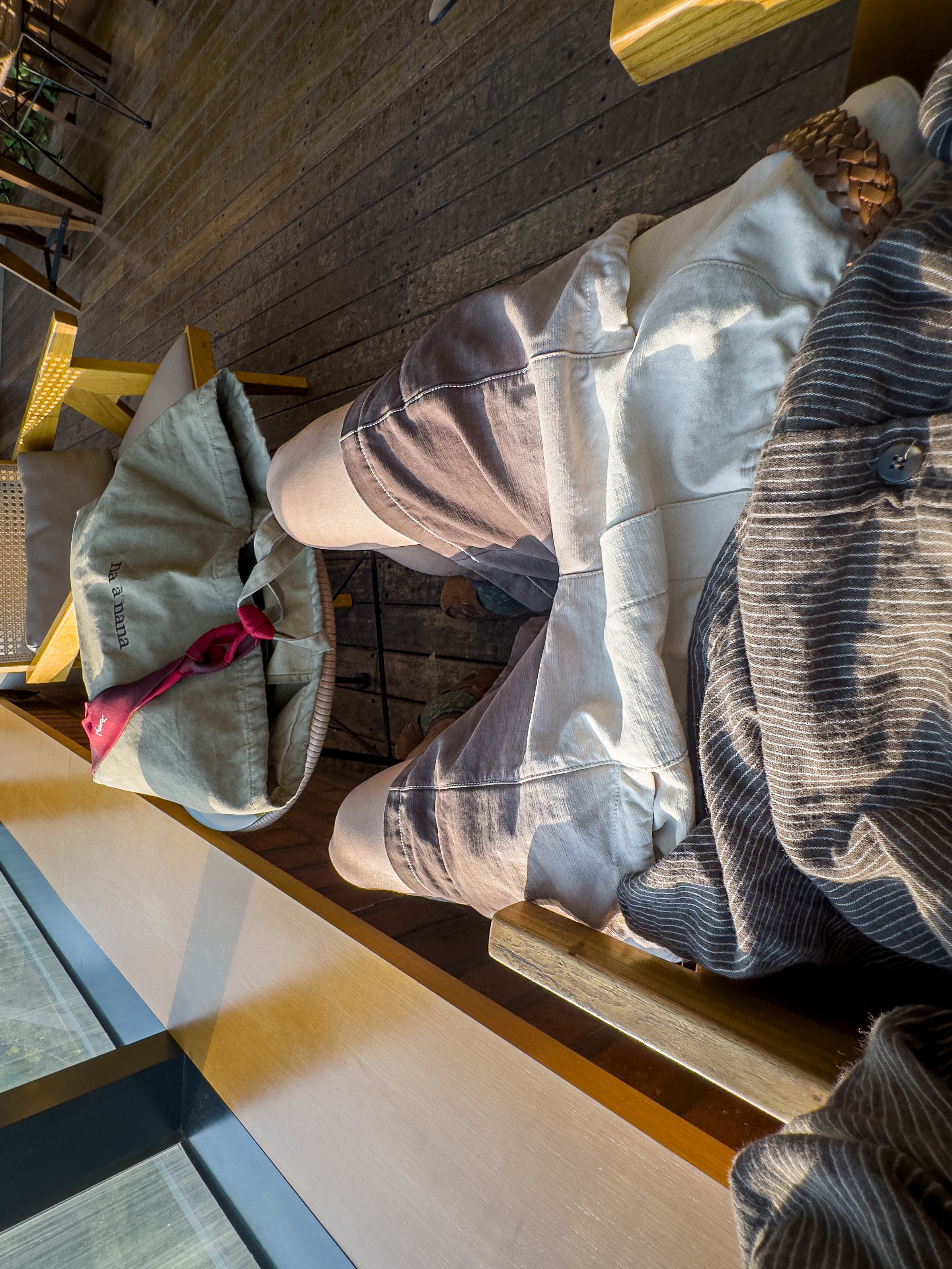 NA A NANA Gauze Stripe Shirt Brown, NA A NANA Gradation String Shorts Ecru 착용 스타일 - 7