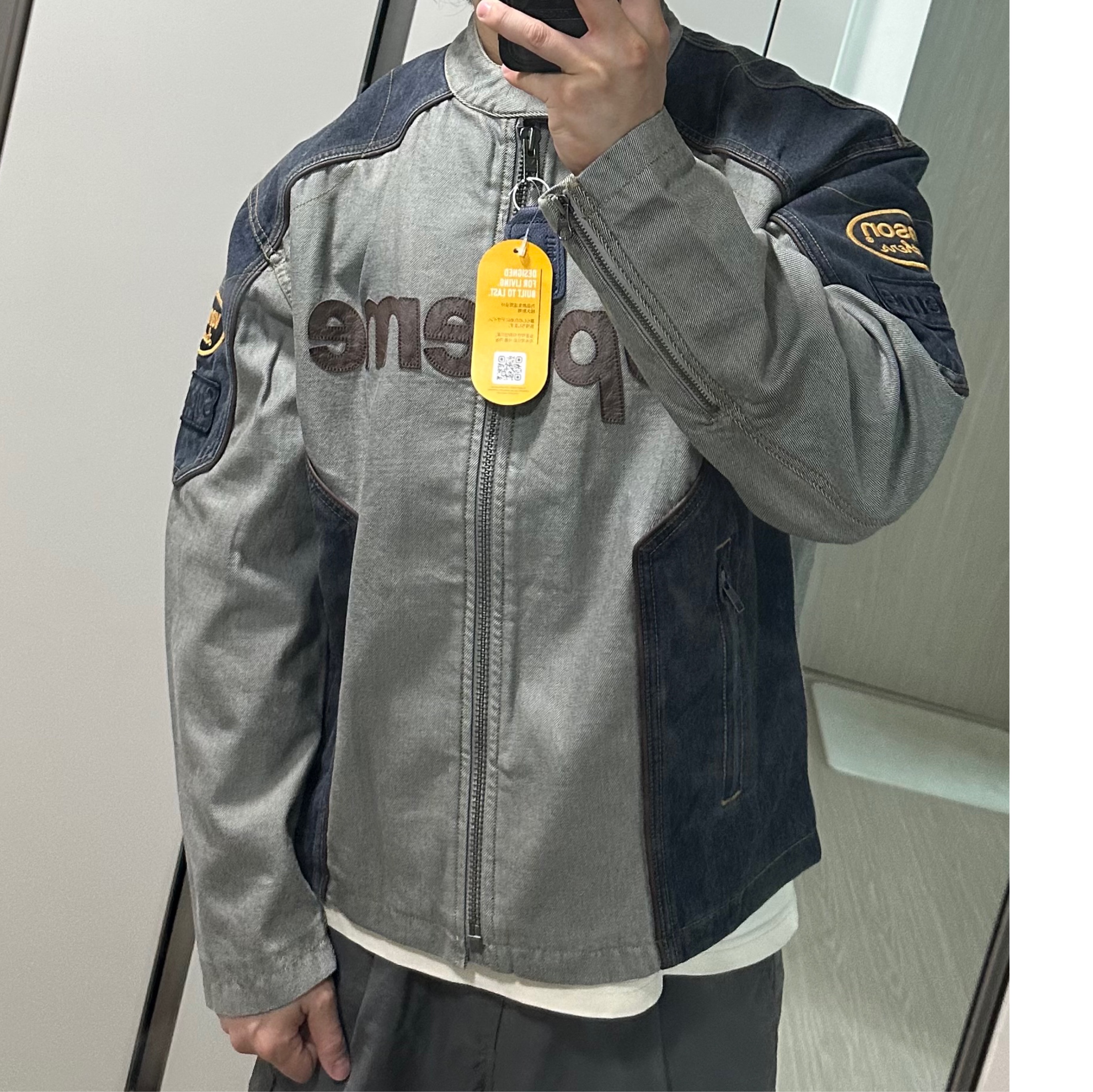 Supreme x Vanson Leathers Cordura Cotton Jacket Denim - 25SS 착용 스타일