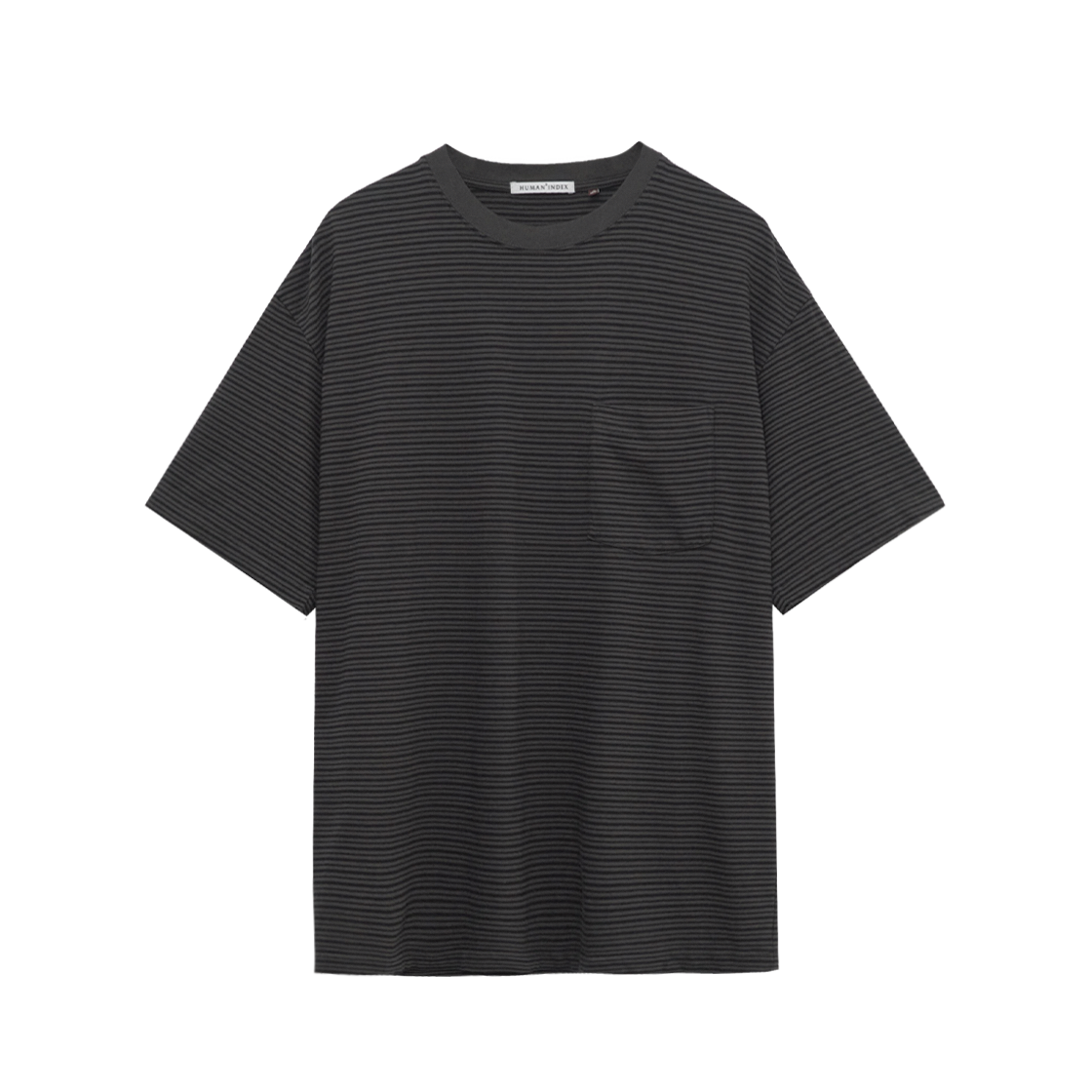 폴리테루 휴먼인덱스 휴먼 스트라이프 포켓 1/2 티셔츠 차콜(Polyteru Human Index Human Striped Pocket 1/2 T-Shirt Charcoal)