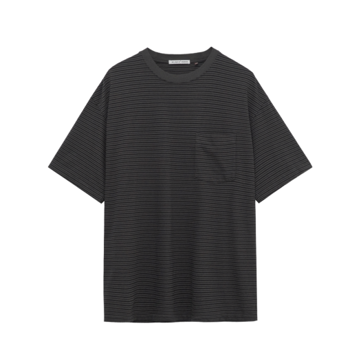 HM5TTS1801A1 Polyteru Human Index Human Striped Pocket 1/2 T-Shirt Charcoal