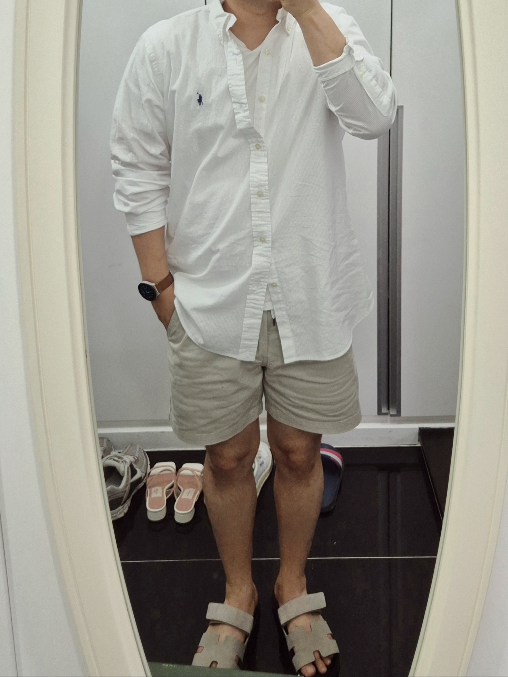 [30%적립] Polo Ralph Lauren 15.2cm Polo Prepster Stretch Chino Short Beige Khaki, Hermes Chypre Sandal Suede Goatskin & Beige Esquisse 착용 스타일