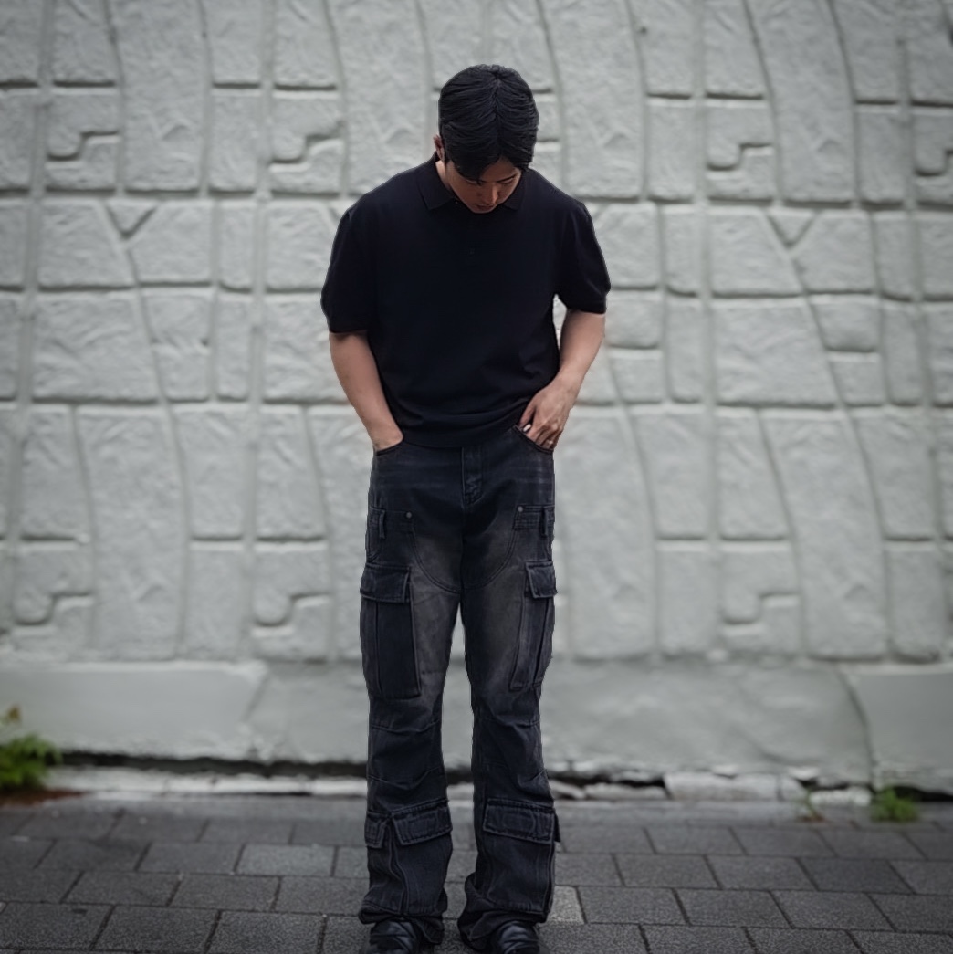 Dominant Semi Flare Washed Denim Pants_Black 착용 스타일 - 2